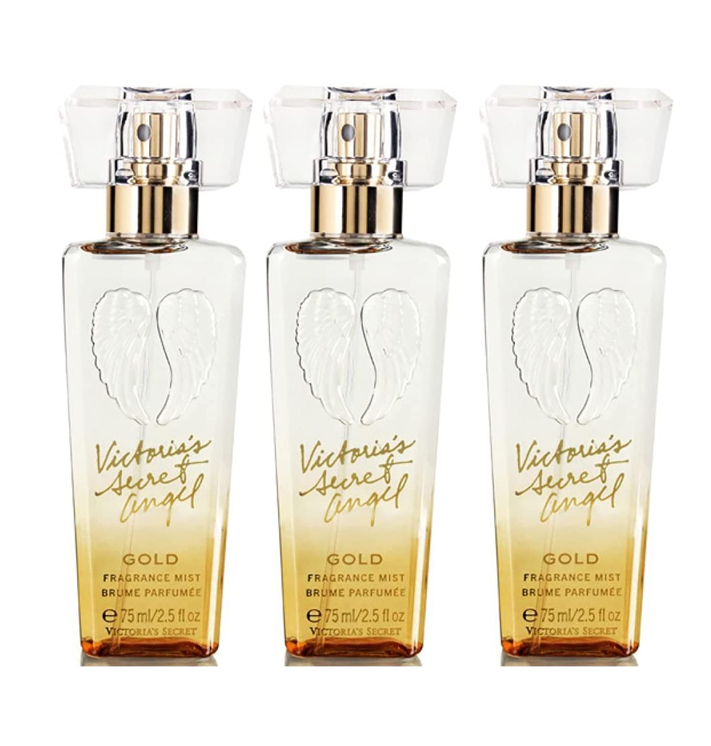 Victoria's Secret Angel Gold Body Fragrance Mist Travel Size 2.5 Fl Oz (3-Pack) - Perfect for Travel, Gym & Everyday Use