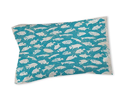 Manual Woodworkers & Weavers King Size Pillow Sham - Blue Aquarium Pattern Decorative Bedding for Coastal & Nautical Themed Bedrooms