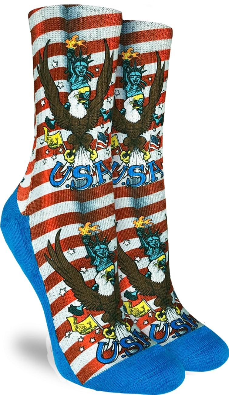 Good Luck Sock Women's American Flag Socks for Adults - Patriotic Crew Socks for 4th of July, Memorial Day & Everyday Wear - Comfortable Cotton Blend Socks for Women