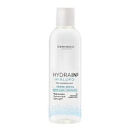 DERMEDIC HYDRAIN3 HIALURO Micellar Cleansing Water 200ml - Hypoallergenic Makeup Remover for Sensitive Skin & Eyes - Fragrance-Free, Soap-Free, Water-Free Formula - Perfect for Gentle Daily Cleansing & Makeup Removal