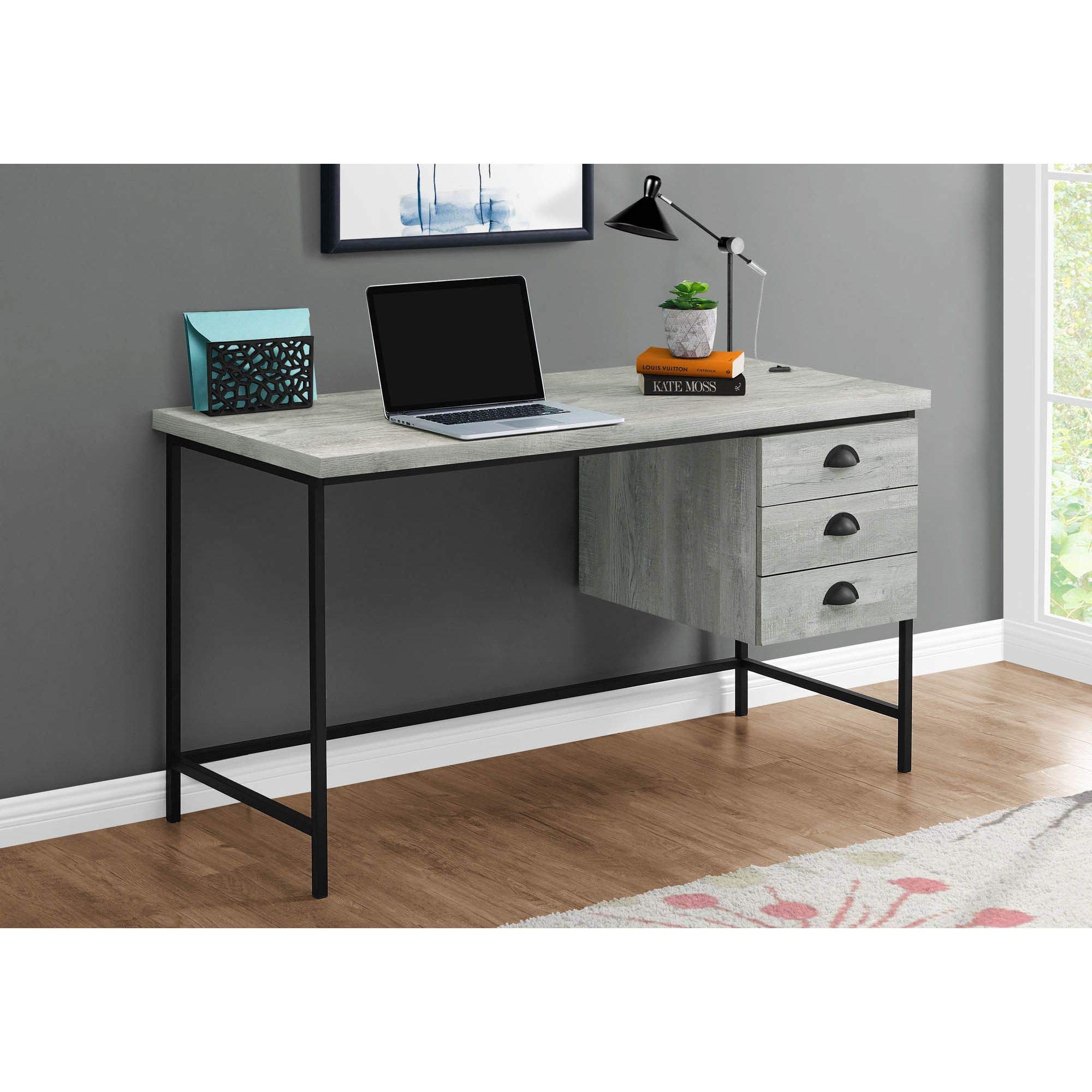 Offex 55 Inch Modern L-Shaped Office Desk with 3 Storage Drawers - Grey & Black - Perfect for Home Office, Gaming Setup, and Small Workspaces