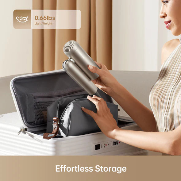 Dreame Pocket Portable Hair Dryer - Compact & Fast Drying for Travel, Gym, Home Use | Lightweight Folding Hair Dryer with Dual Voltage for US & International Use