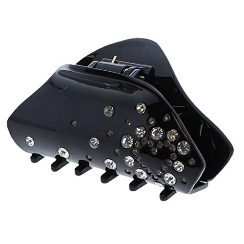 3.5 Inch Black Jaw Clip Hair Claw with Diamonds & Heart Design - Secure Hair Clip for Women, Perfect for Parties, Weddings & Everyday Style