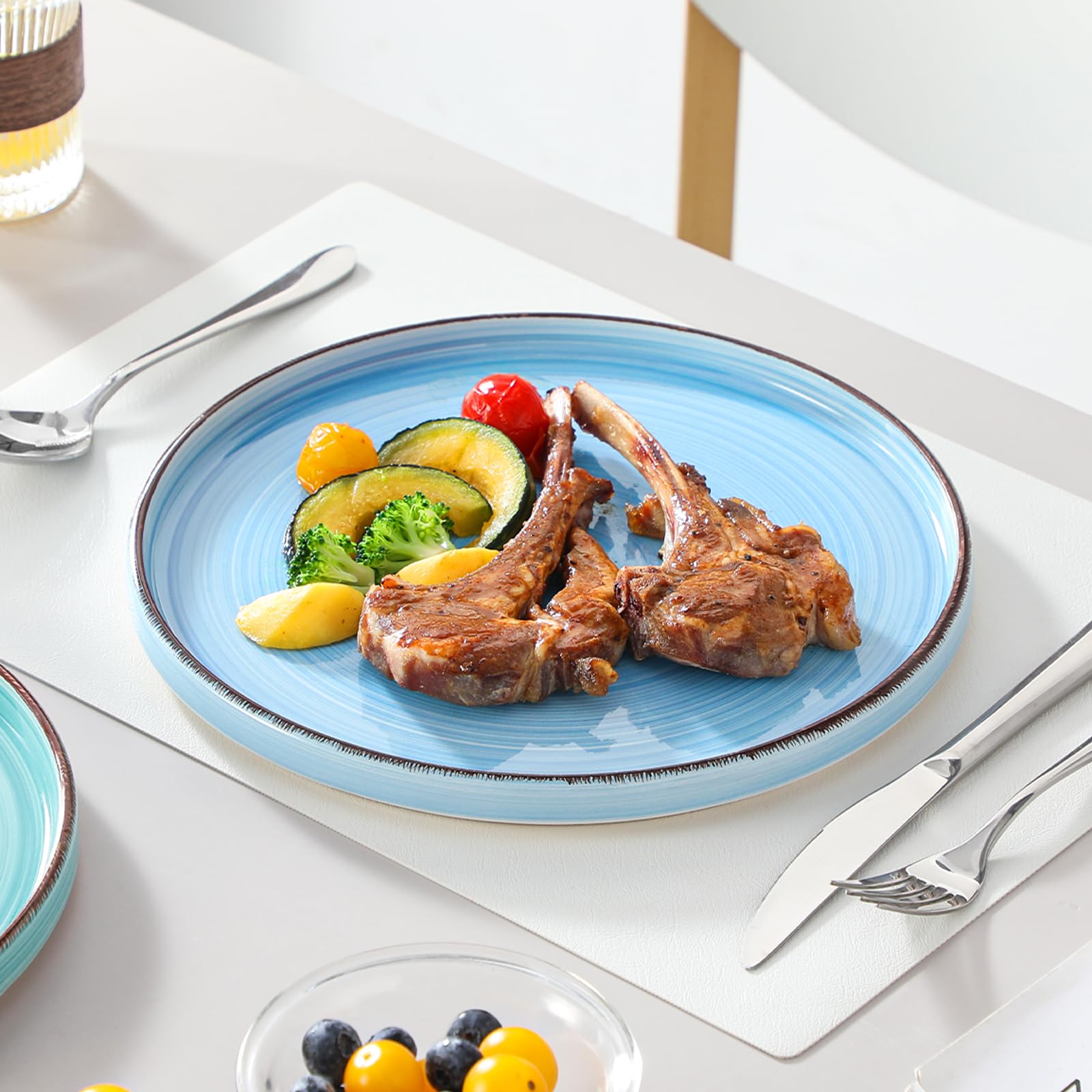 Vancasso Bonita 10.5 Inch Ceramic Dinner Plates Set of 6 - Microwave, Oven & Dishwasher Safe Large Dinnerware Plates for Kitchen, Dining Room & Restaurant Use - Elegant Blue Tableware for Everyday Meals & Special Occasions