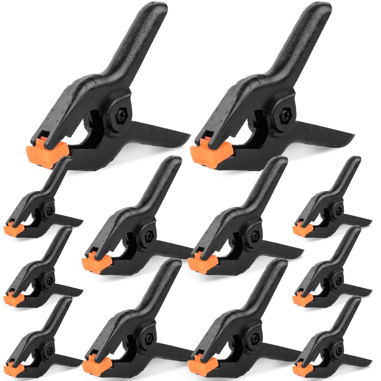 12 Pack Heavy Duty Plastic Spring Clamps Set - 3 Sizes (3.5