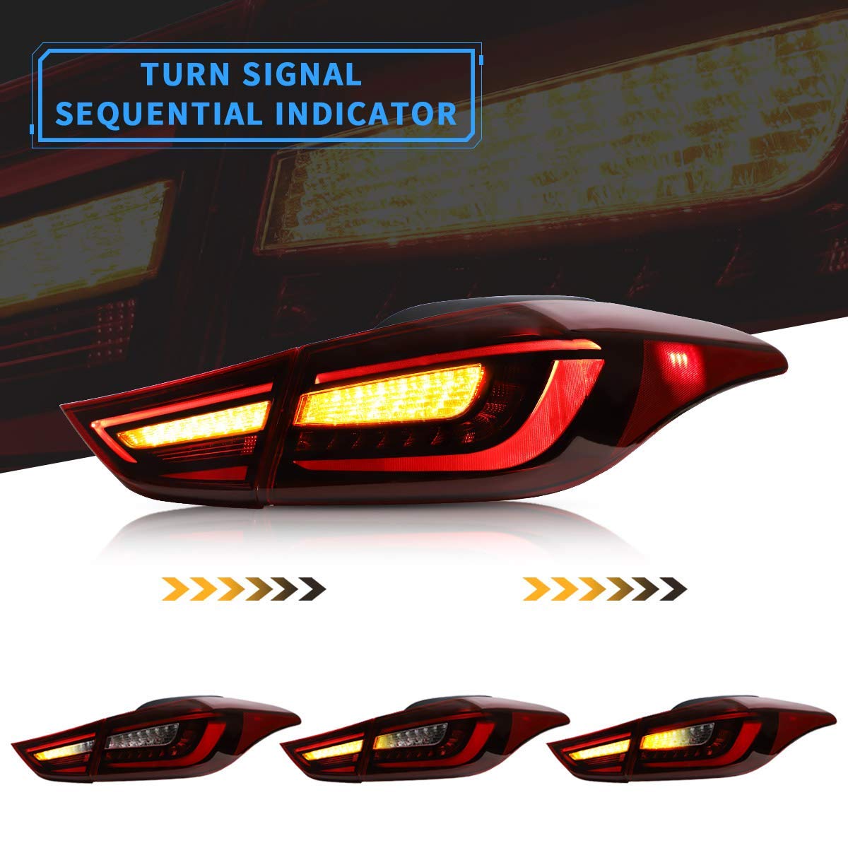 VLAND LED Tail Lights for Hyundai Elantra Sedan 2012-2016 & Coupe 2013-2014 - Amber Sequential Turn Signal, Red & Clear Rear Lamp Assembly (Pair) - Perfect for Night Driving and Enhanced Safety