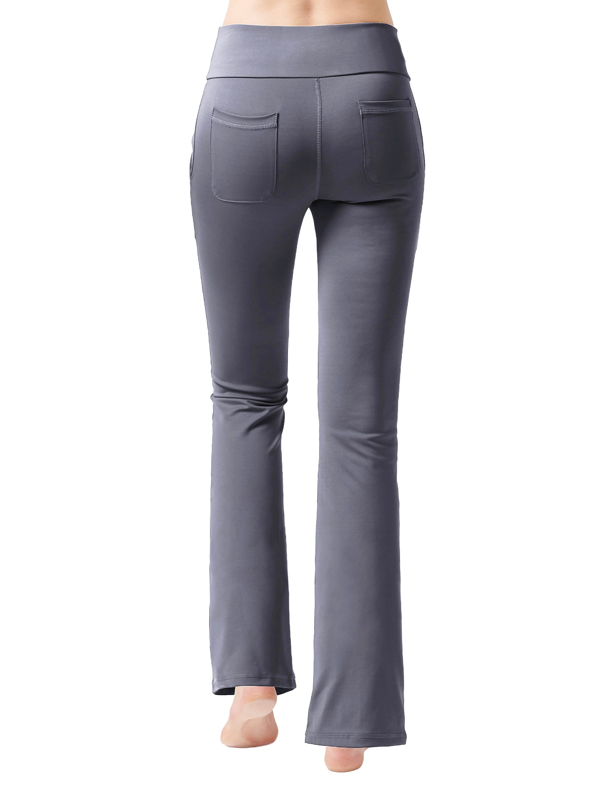 Nuveti Women's High Waisted Bootcut Yoga Pants with 4 Pockets - Tummy Control Workout Pants & Bootleg Dress Pants for Yoga, Gym, Office & Casual Wear