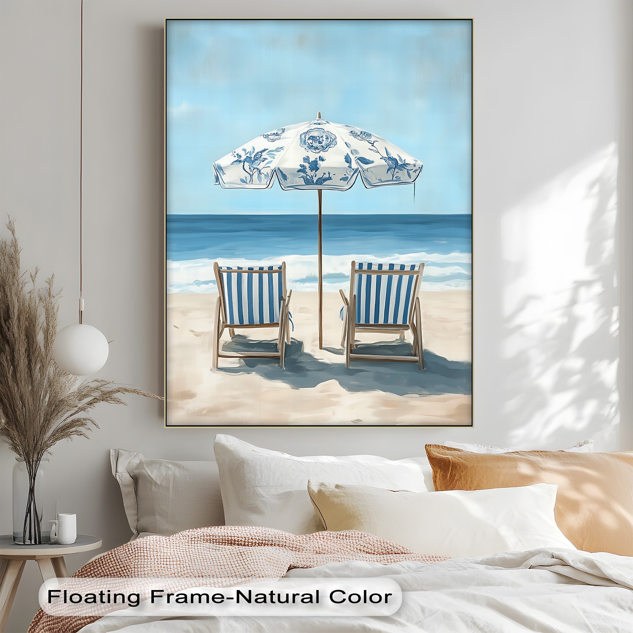 Blue Striped Beach Chairs Canvas Wall Art - Coastal Decor for Living Room, Bedroom & Office - Perfect Beachfront Home Decor & Gift Idea
