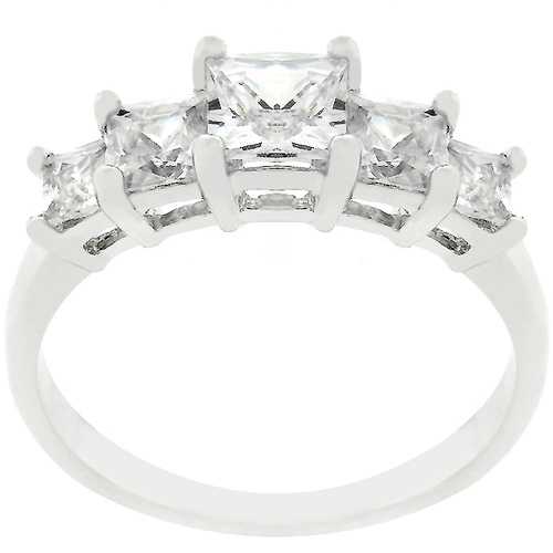 5 Stone Anniversary Ring for Women - Rhodium Plated Sterling Silver Band - Perfect for Wedding, Engagement & Anniversary Gifts