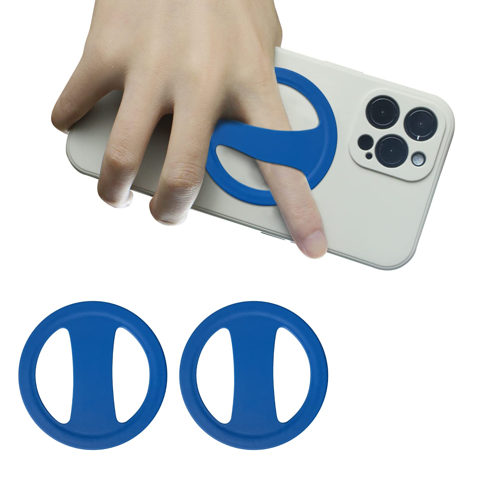 PHONEMATE Elastic Silicone Phone Grip Strap - 2 Pack Ultra-Thin Finger Phone Holder with Ring Grip & Loop for iPhone, Samsung - Perfect for Gym, Running, Commuting & One-Hand Use (Blue)
