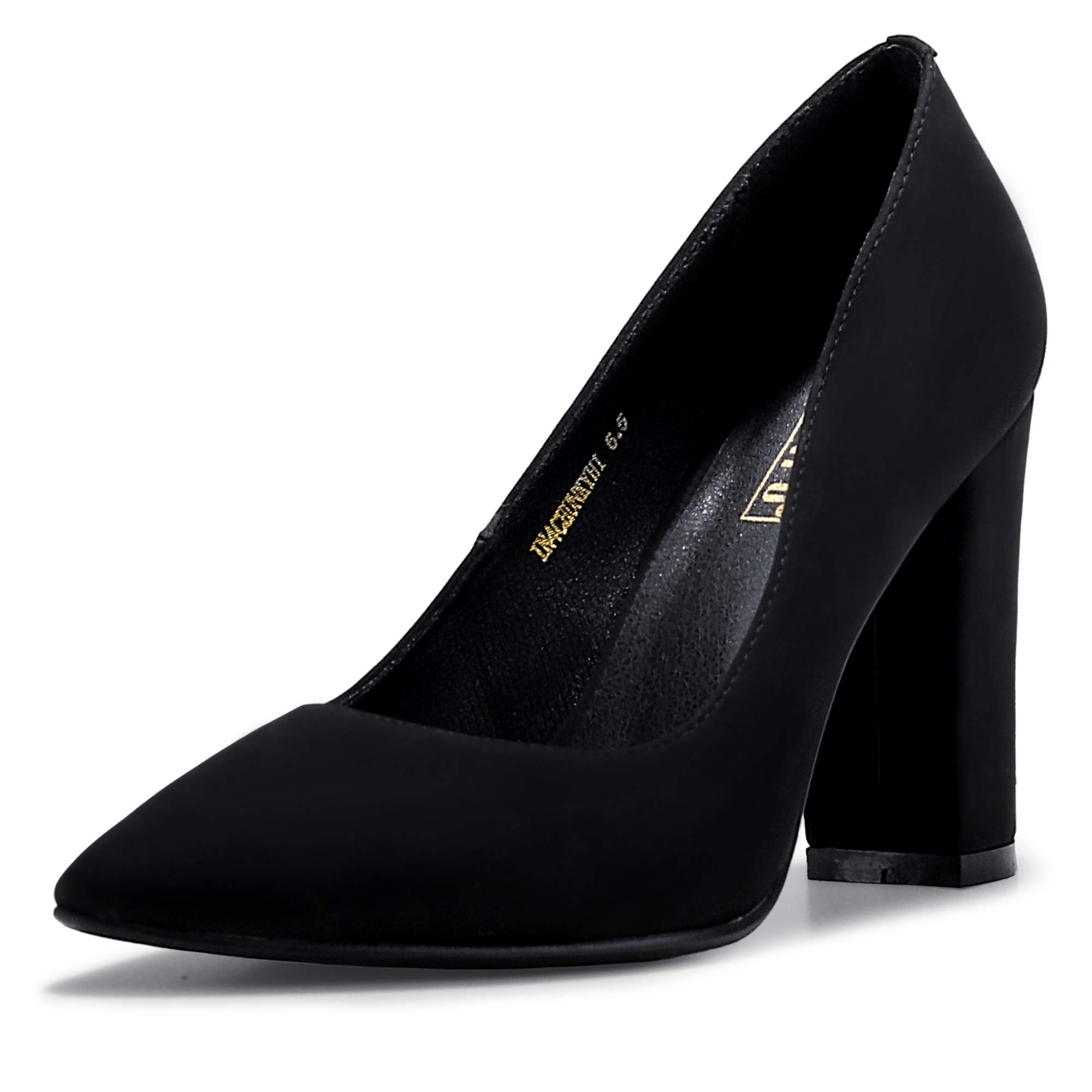 IDIFU Women's Chunky Block High Heel Pumps - Pointed Toe Dress Shoes for Office, Party & Wedding - Comfortable Closed Toe Women's Dress Shoes for Work & Formal Occasions