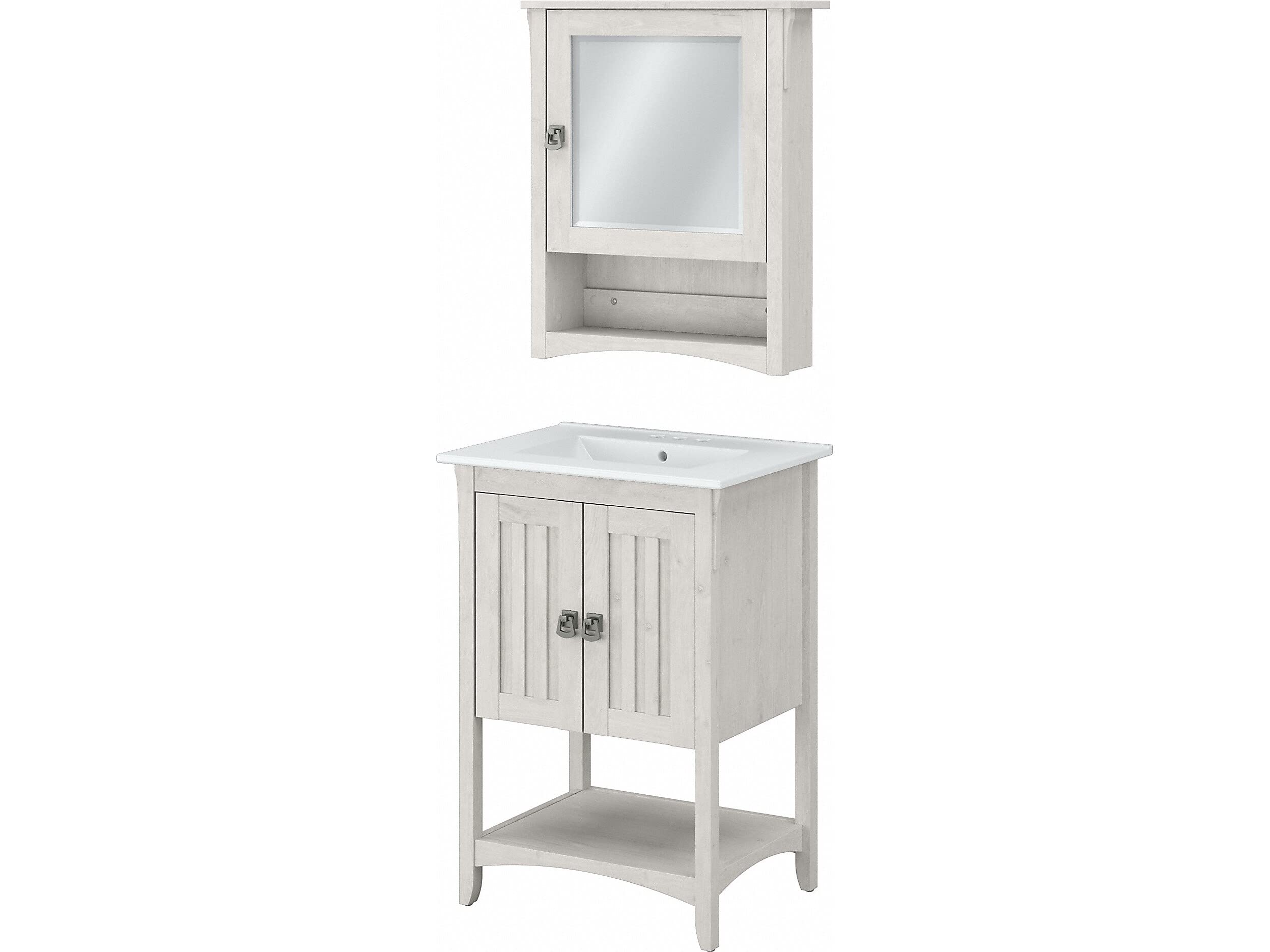 Bush Furniture Salinas 24-Inch Wide Bathroom Vanity with Sink, Medicine Cabinet & Mirror in Linen White Oak - Perfect for Small Bathrooms, Powder Rooms & Apartment Remodels