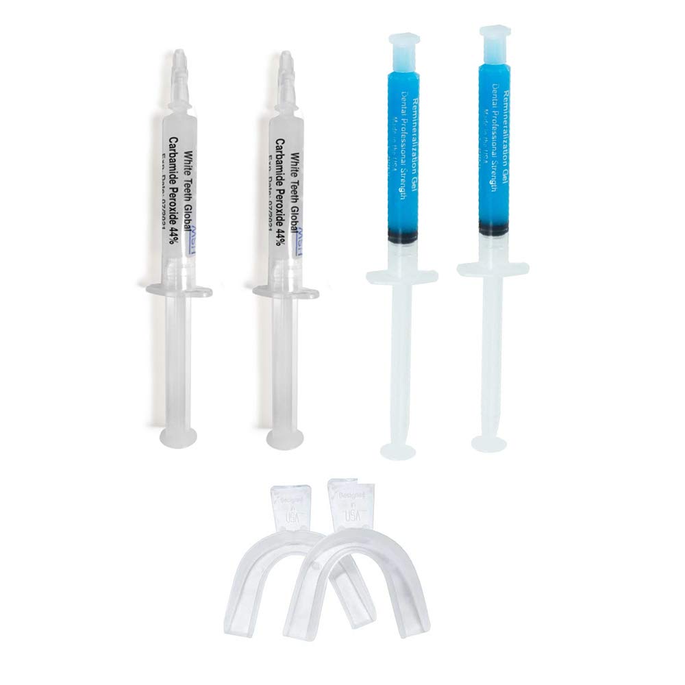 Professional Teeth Whitening Kit with 3ml Carbamide Peroxide & Remineralization Gel - Includes 2 Syringe Dispensers & Custom Mouth Trays (44% Strength) - At-Home Whitening Treatment for Brighter Smile, Perfect for Weddings & Special Occasions