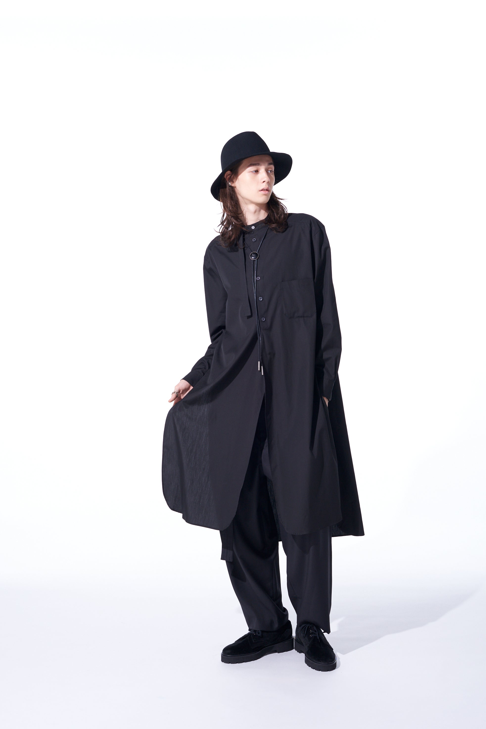Premium Cotton Broadcloth Stand Collar Long Shirt with Rounded Hem - Classic Men's Casual Button Down Shirt for Office, Date Night & Everyday Wear