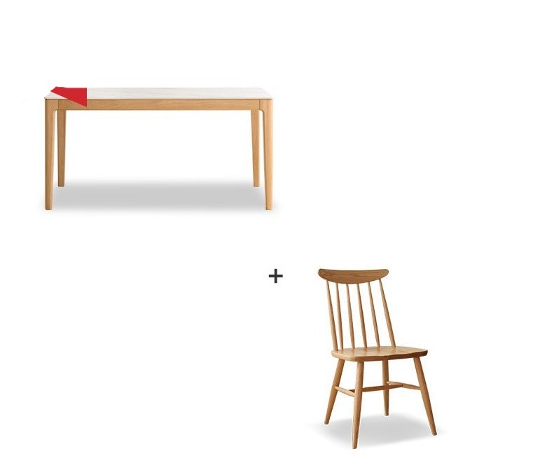 Solid Oak & Ash Wood Dining Table with Natural Rock Slab Surface - Rustic Farmhouse Style for Dining Room & Kitchen Decor