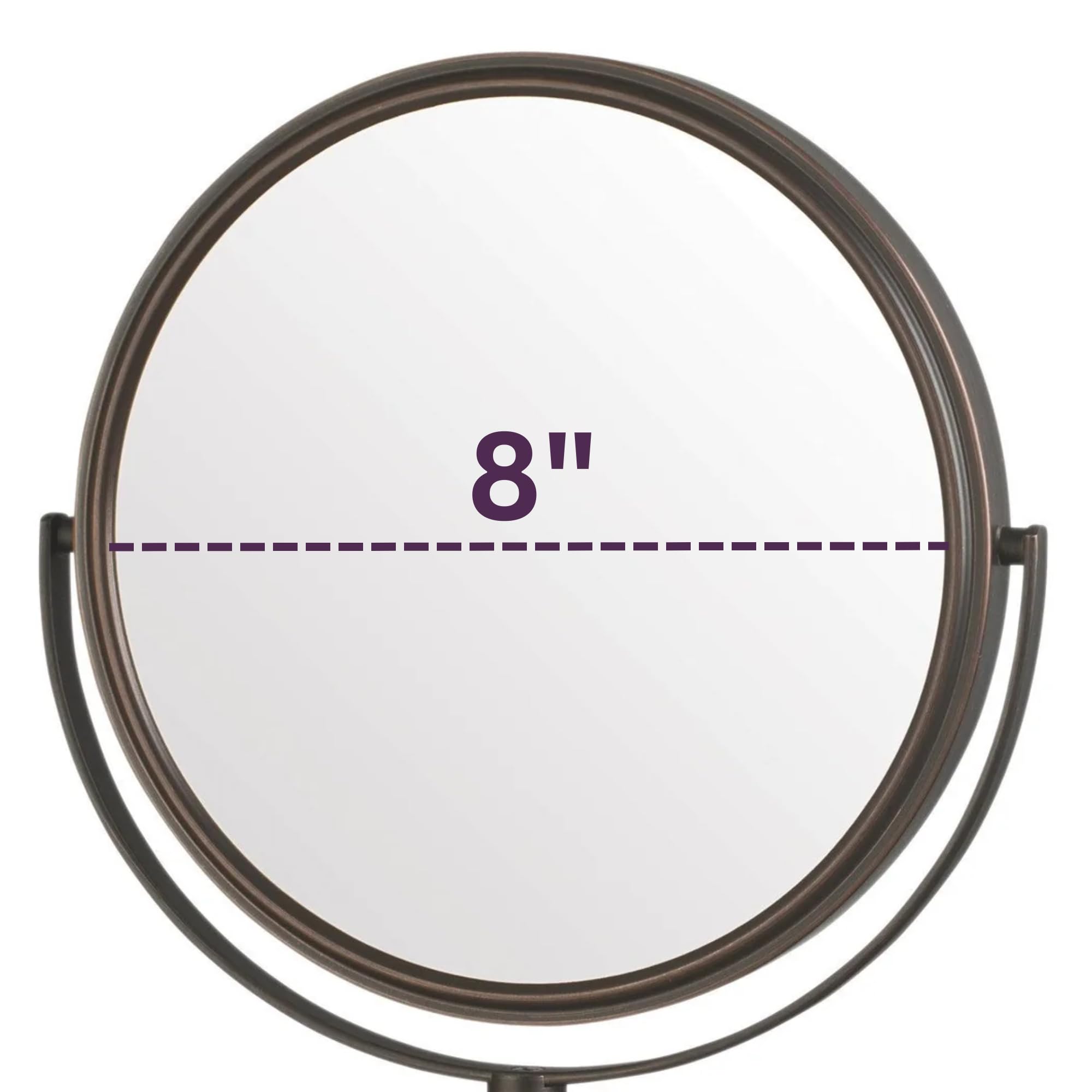 JERDON 8-Inch Two-Sided Wall-Mounted Makeup Mirror with 5X Magnification - Bronze Finish Vanity Mirror for Bathroom & Bedroom - Perfect for Makeup Application, Skincare Routine and Hair Styling - Model JP7506BZ