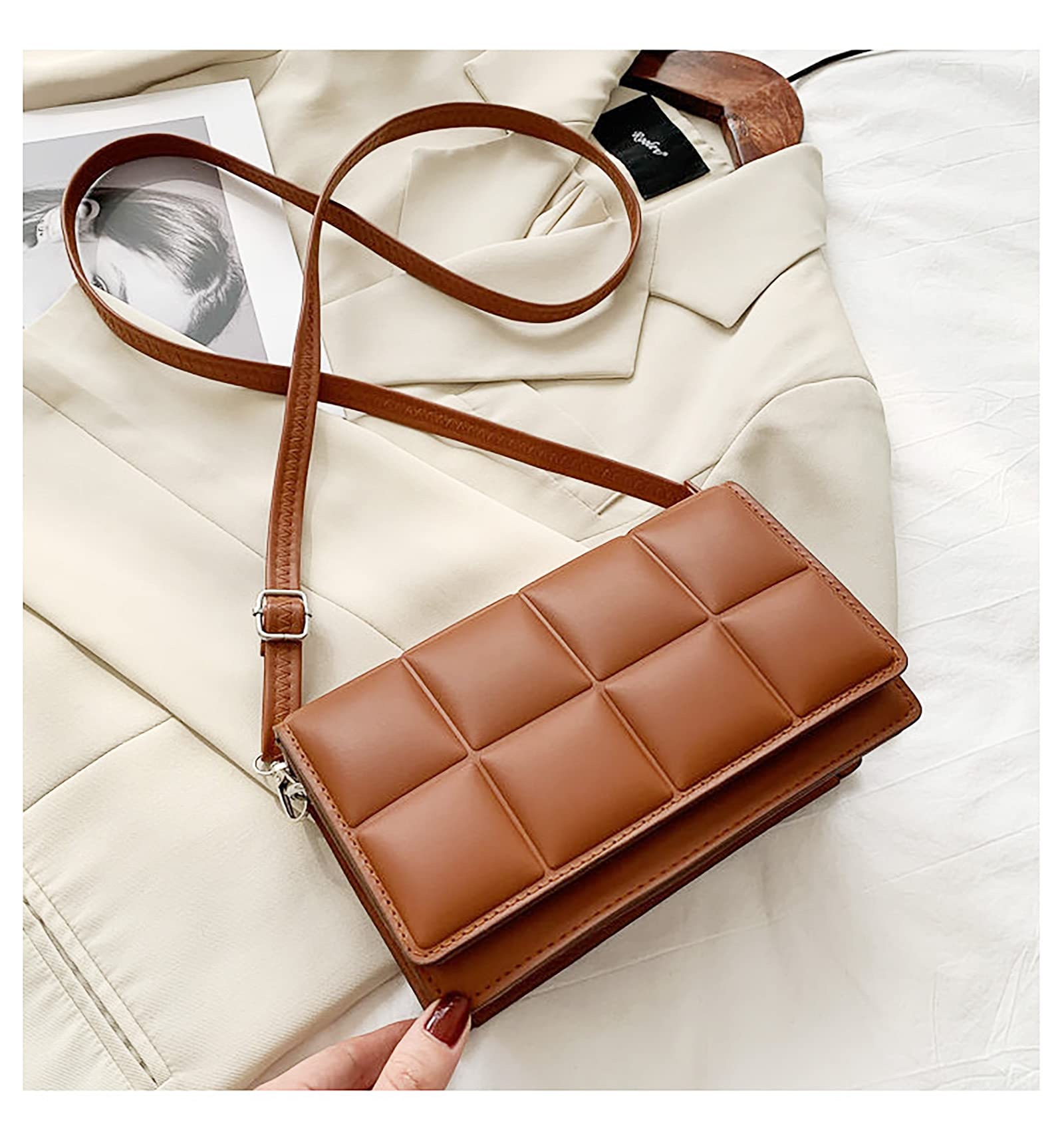 Women's Small Quilted Crossbody Bag - PU Leather Solid Color Shoulder Purse with Wallet - Fashion Square Handbag for Daily Use, Shopping & Travel