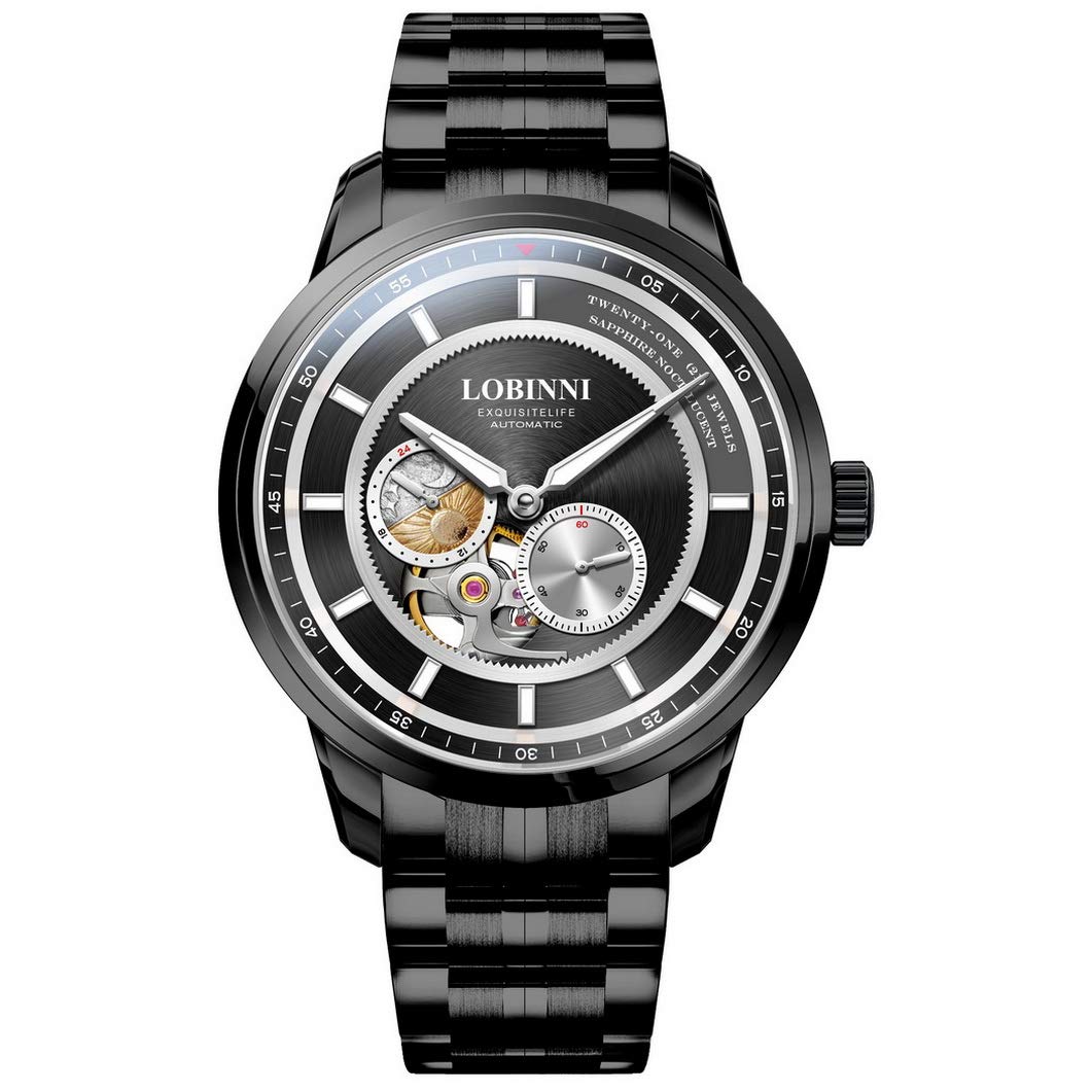 Luxury Automatic Men's Watch - Stainless Steel LOBINNI Skeleton Dial Mechanical Wristwatch with Sapphire Crystal, 50M Waterproof, Self-Winding - Perfect for Business, Formal Events & Everyday Wear