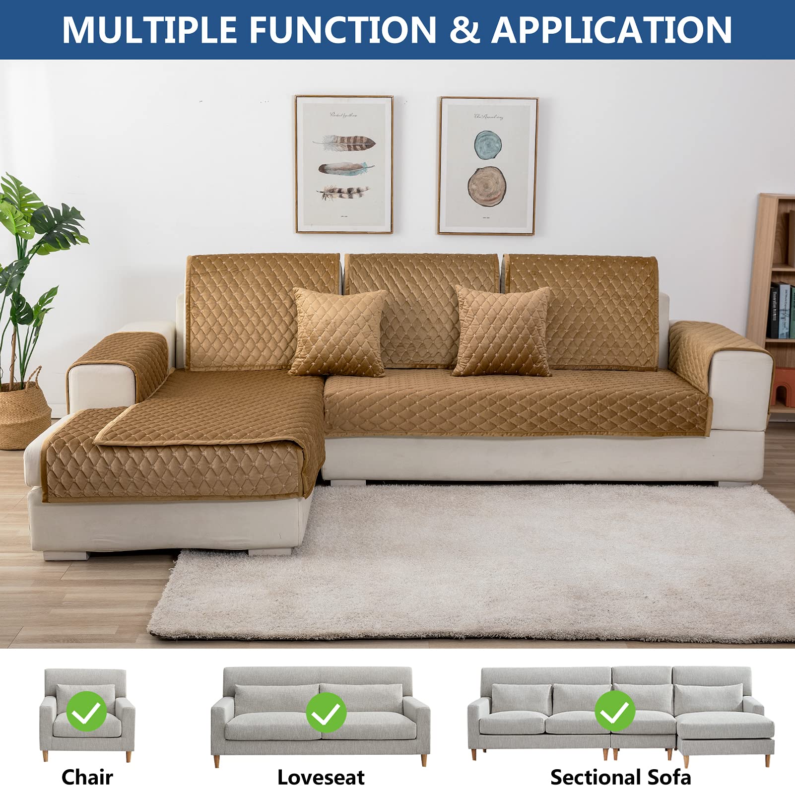Eismodra 3 Cushion Couch Cover - Anti-Slip Sectional Sofa Slipcover for Pets & Kids - Fits L-Shaped Loveseat & Recliner (43