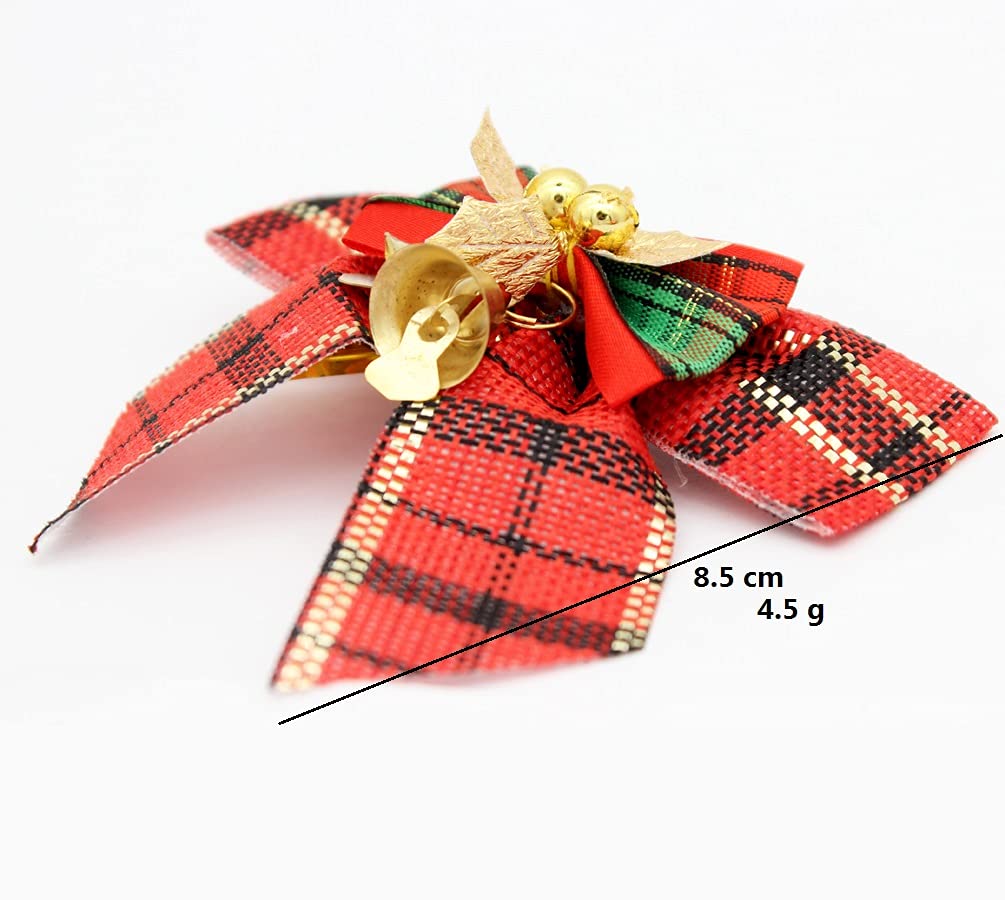 8-Piece Christmas Tree Bows Set - Golden Leaf Ribbon Bows for Xmas Tree Decorations, Holiday Wreaths & Gift Wrapping - Elegant Festive Ornaments for Home & Party Decor