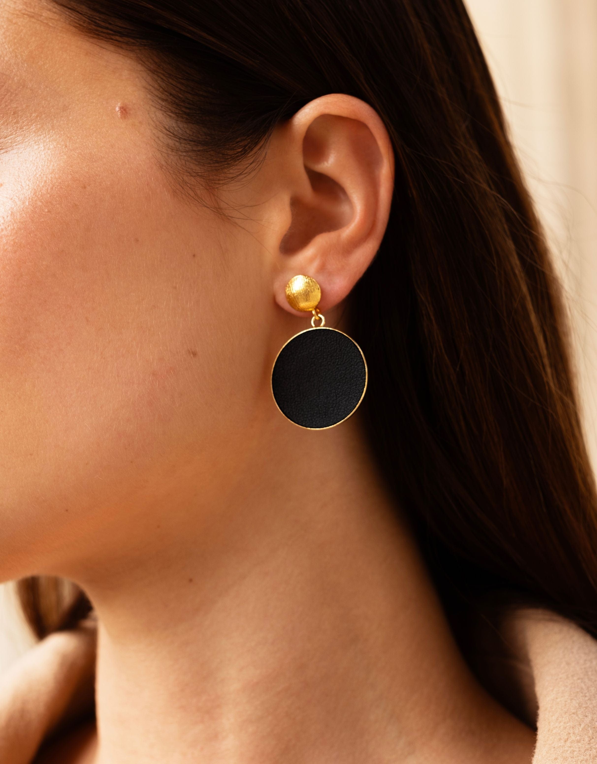 24K Gold Plated Charlotte Stud Earrings for Women - Elegant Black & Gold Hoop Earrings | Perfect for Parties, Weddings & Everyday Wear