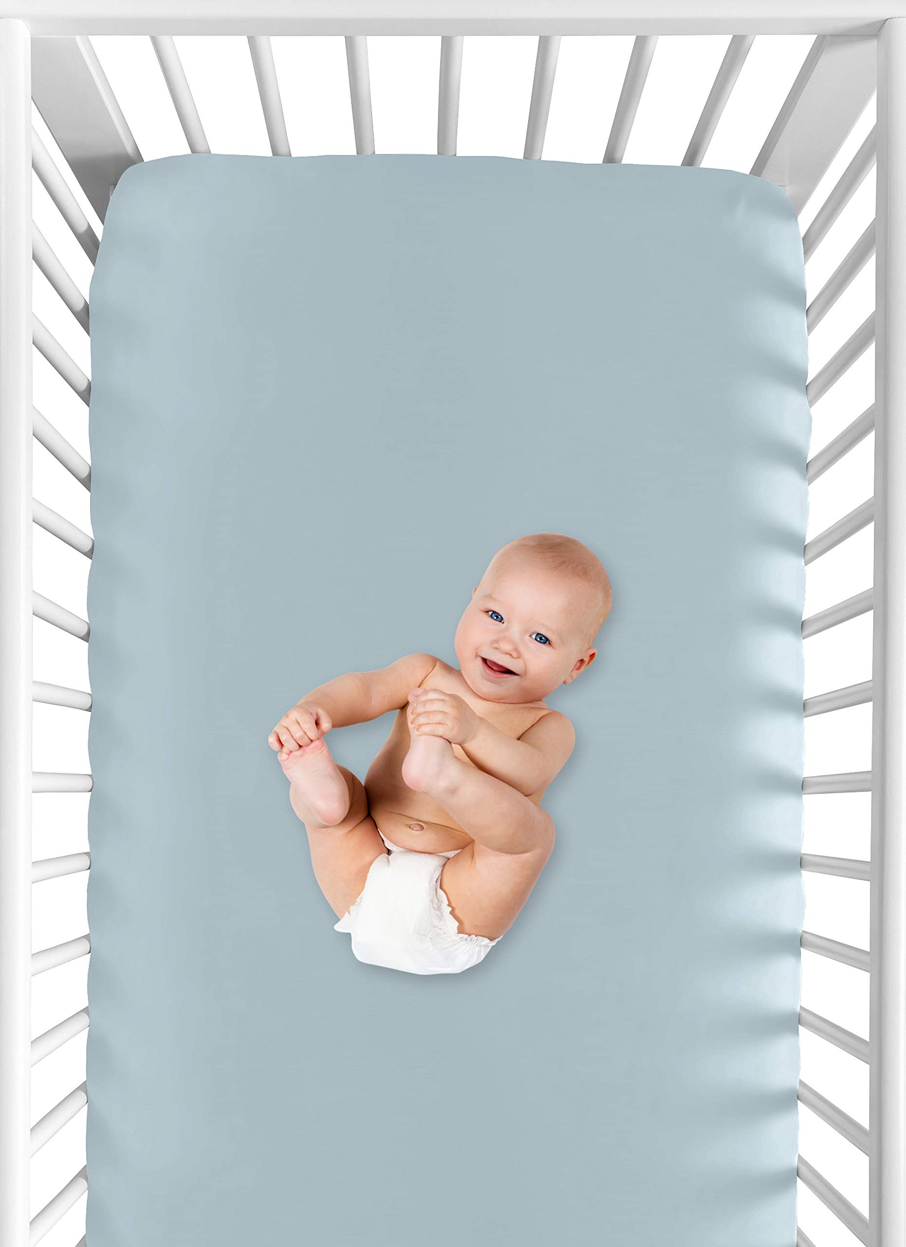 Sweet Jojo Designs Slate Blue Fitted Crib Sheet for Baby & Toddler - Construction Truck Transportation Theme | Soft Nursery Bedding for Boys' Room Decor & Safe Sleep