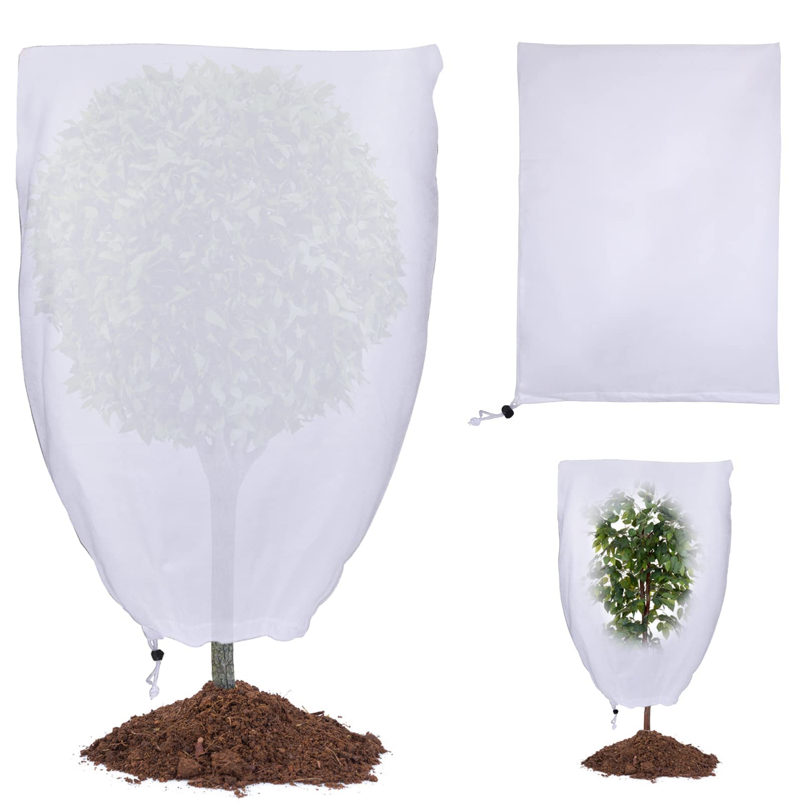 2PCS Reusable Plant Covers Freeze Protection - Drawstring Frost Protection Bags with Zipper for Shrubs & Plants (23.6