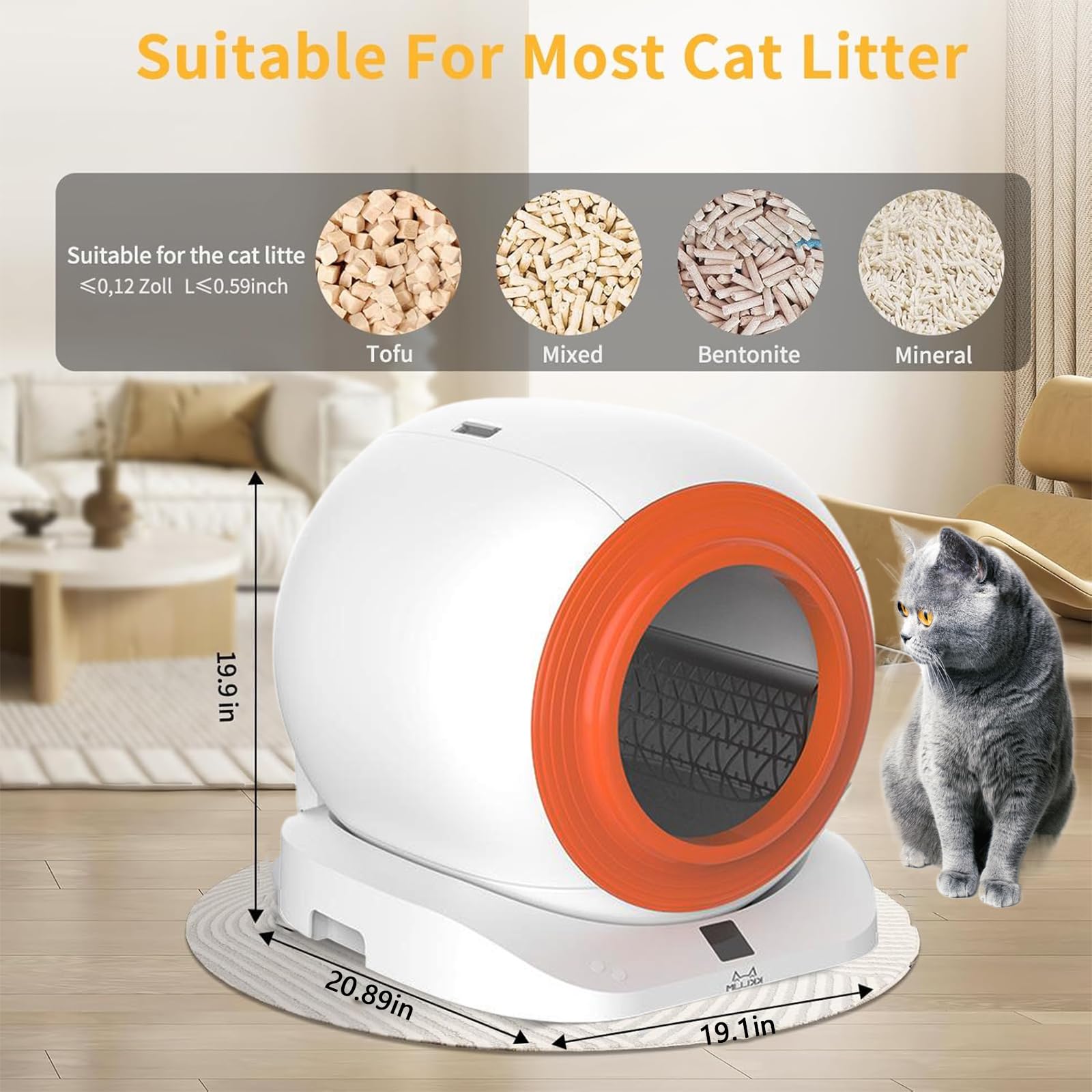 Self-Cleaning Cat Litter Box - Automatic Anti-Pinch Large Litter Box for Multiple Cats with WiFi/APP Control & Smart Health Monitor - Easy Clean White Pet Toilet for Home Use