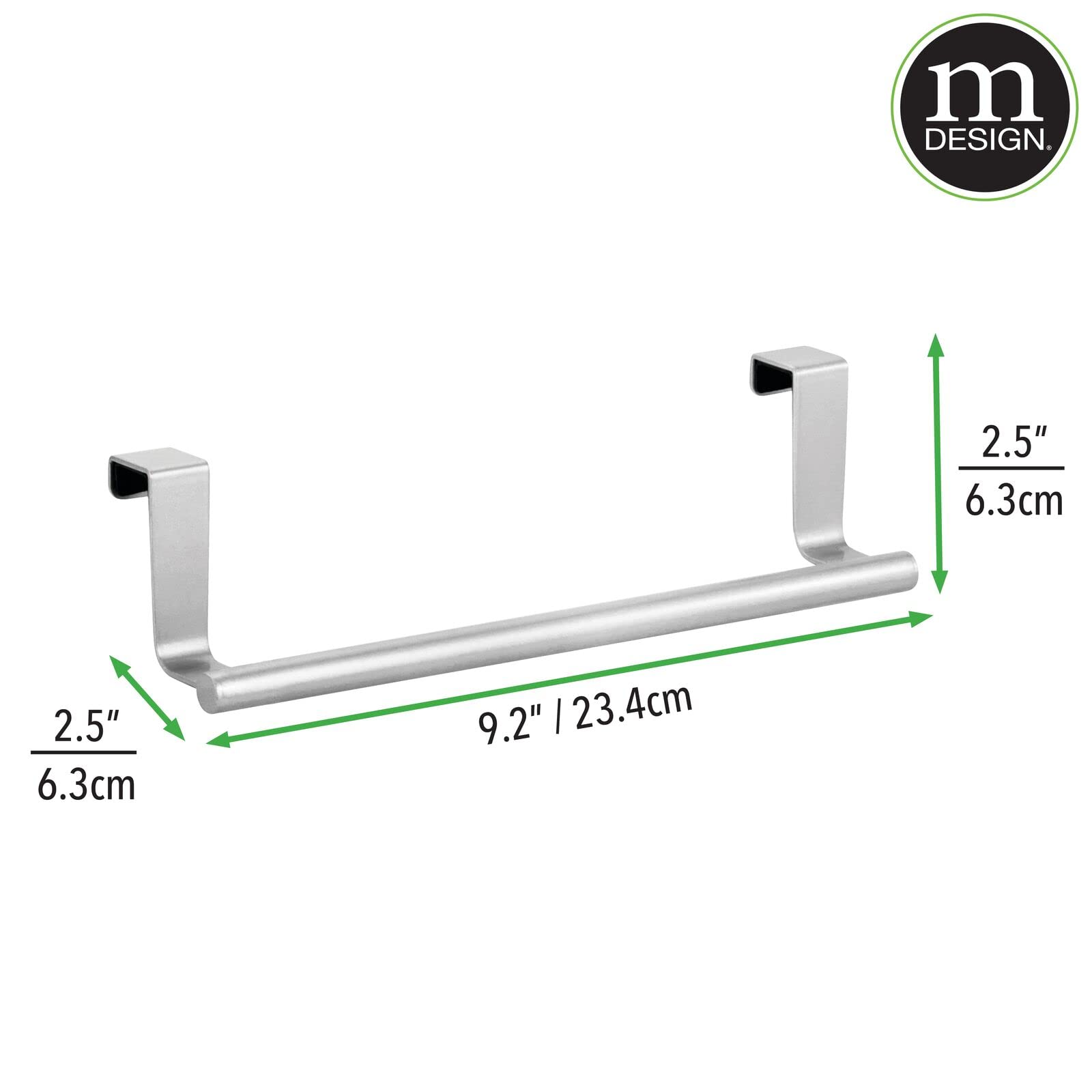 mDesign Chrome Metal Over the Cabinet Door Towel Holder - Hand Dish & Tea Towel Rack Organizer for Kitchen Bathroom - Omni Collection - Space Saving Storage Solution for Small Spaces