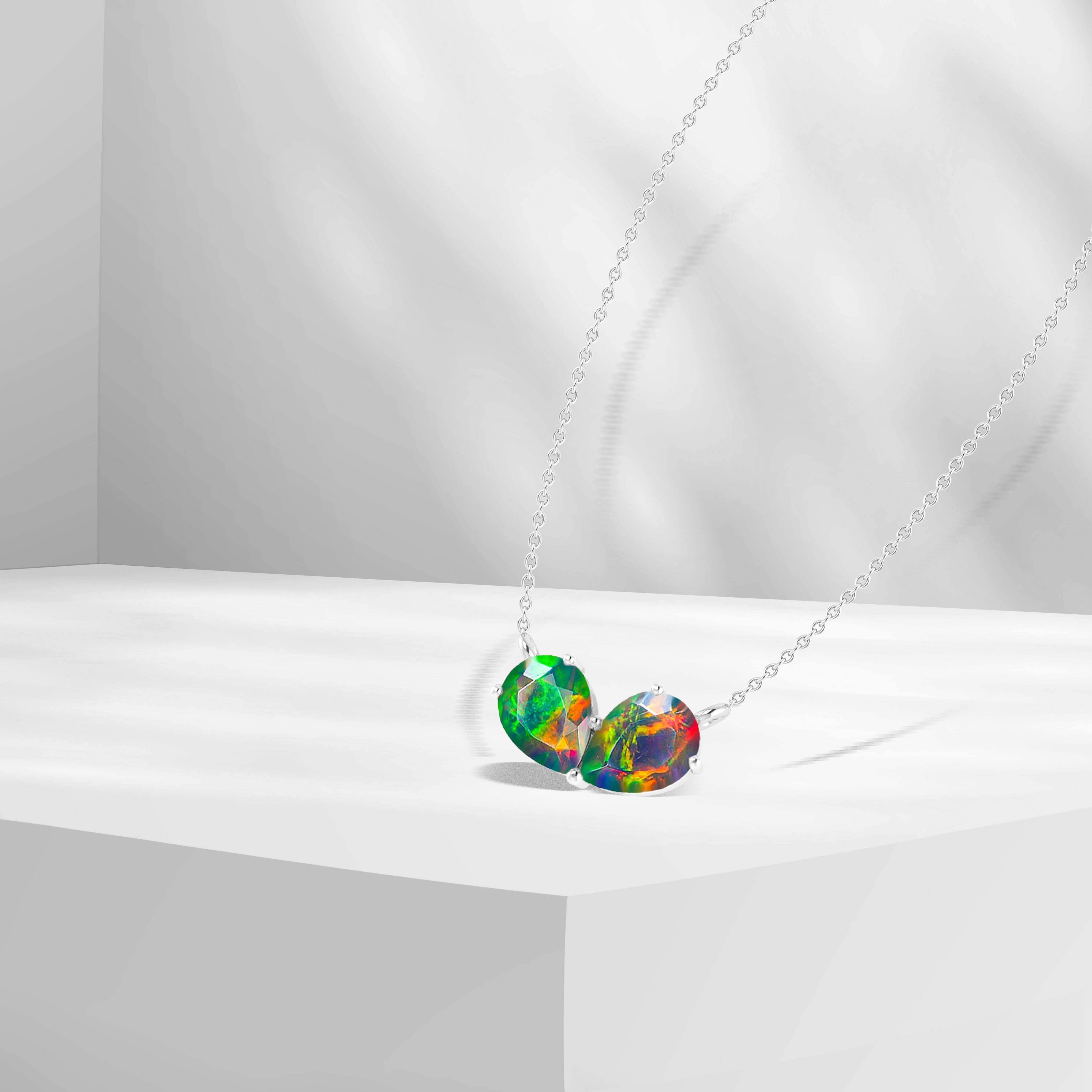 Black Pear Opal Gemstone Pendant Necklace for Women - Elegant Jewelry Gift for Birthday, Anniversary & Special Occasions
