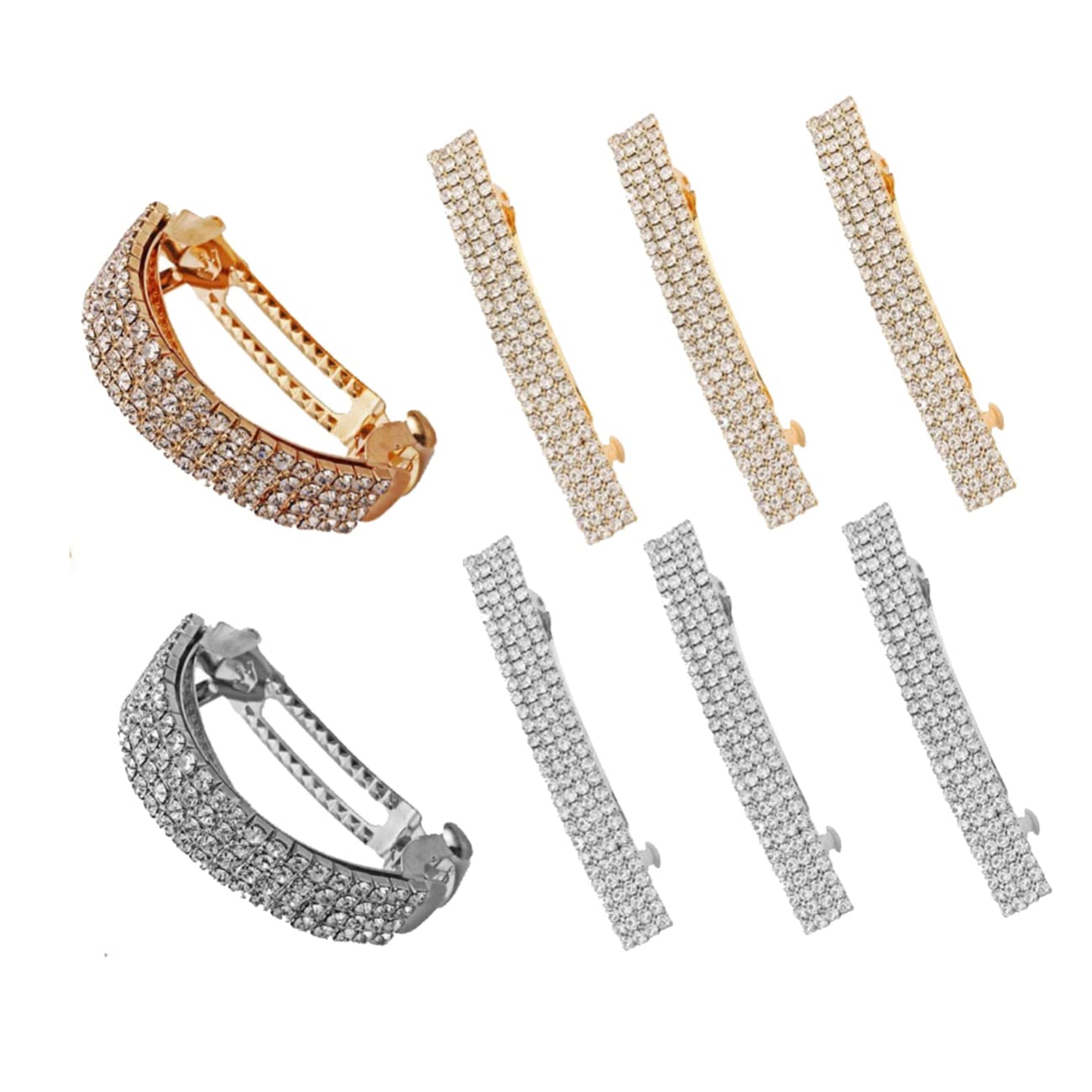 Minkissy 8pcs Silver Rhinestone Hair Clips - Vintage Duck Bill Barrettes for Women, Semicircle Crystal Hair Accessories, Bling Barrettes for Parties, Weddings & Everyday Style