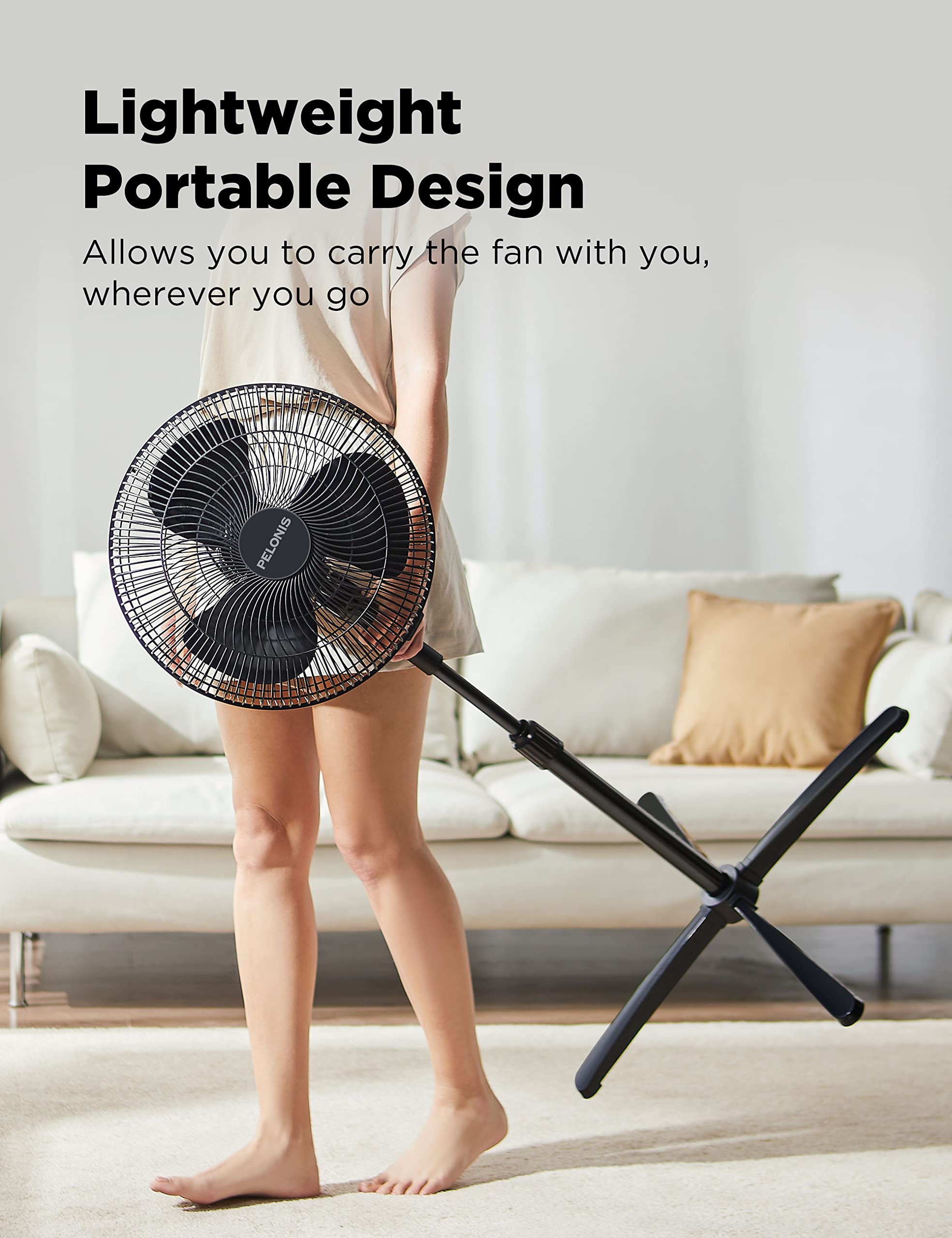 PELONIS 16 Inch Pedestal Fan with 3-Speed Settings, 90° Oscillation & Adjustable Height - Powerful Standing Floor Fan for Home, Office, Bedroom & Kitchen - Quiet Cooling Solution for Summer & Hot Days (Black, PFS40M2ABB)