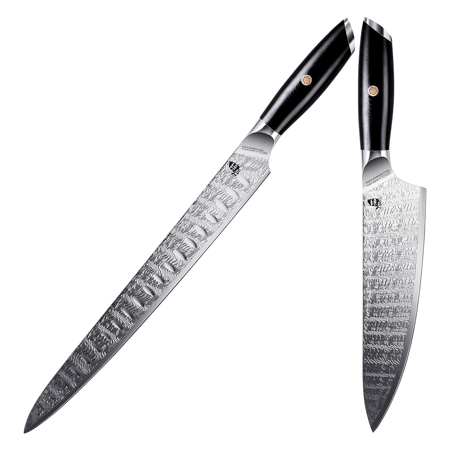 TUO Falcon S Series 8-inch Chef Knife & 12-inch Slicing Knife Set - Premium AUS-8 Japanese Stainless Steel Kitchen Knives with Ergonomic G10 Handle - Perfect for Professional Cooking, Meat Carving & Home Kitchen Use - Includes Gift Box