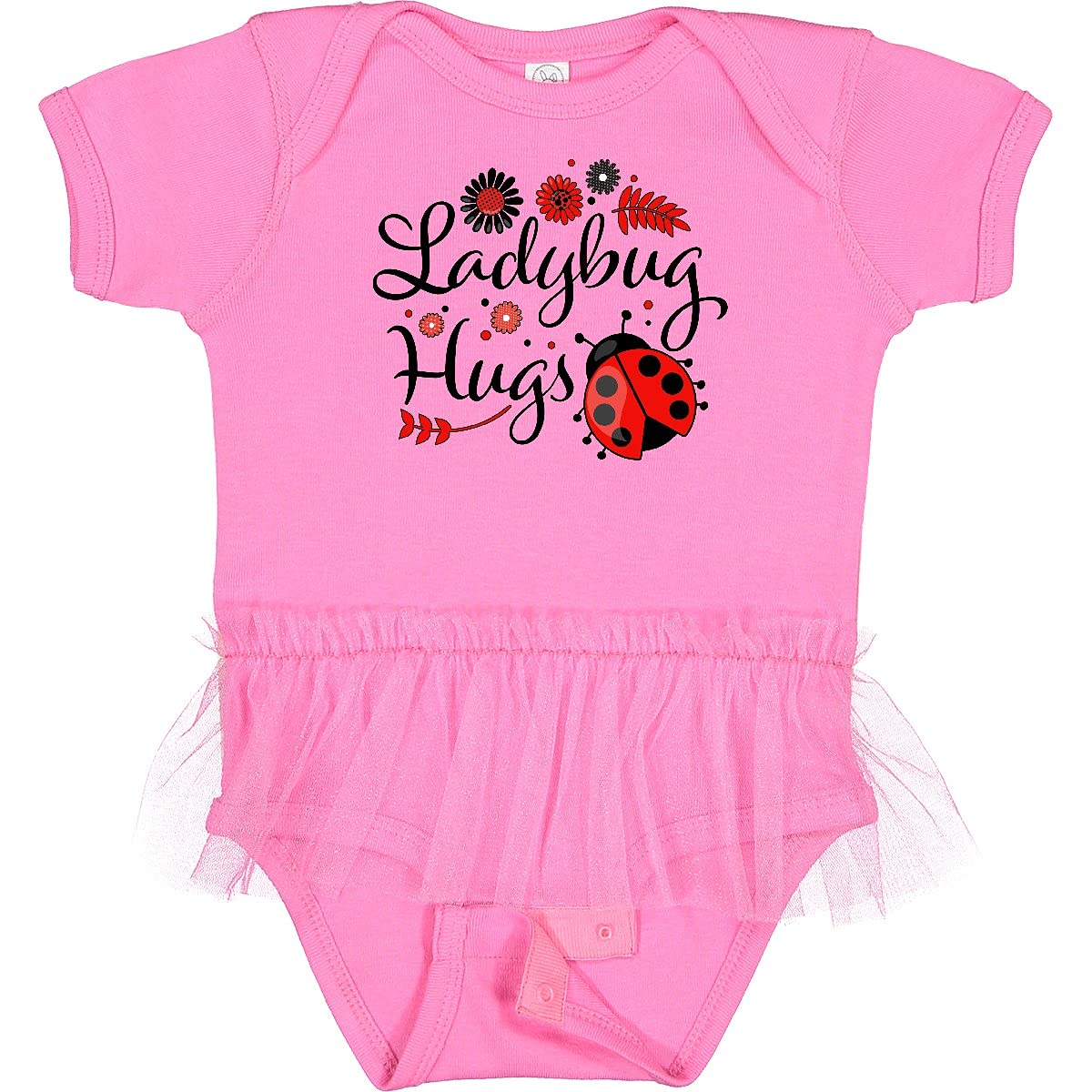 Inktastic Ladybug Hugs Infant Tutu Bodysuit - Cute Ladybug & Floral Design for Baby Girls | Perfect for Photoshoots, Birthday Parties & Special Occasions