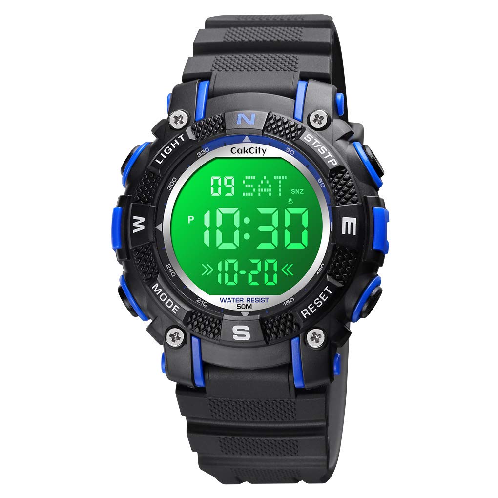 **CakCity Kids Digital Sports Waterproof Watch - LED 7-Color Light, Luminous Alarm, Stopwatch for Boys & Girls - Perfect for Outdoor Play, Swimming & School Activities**