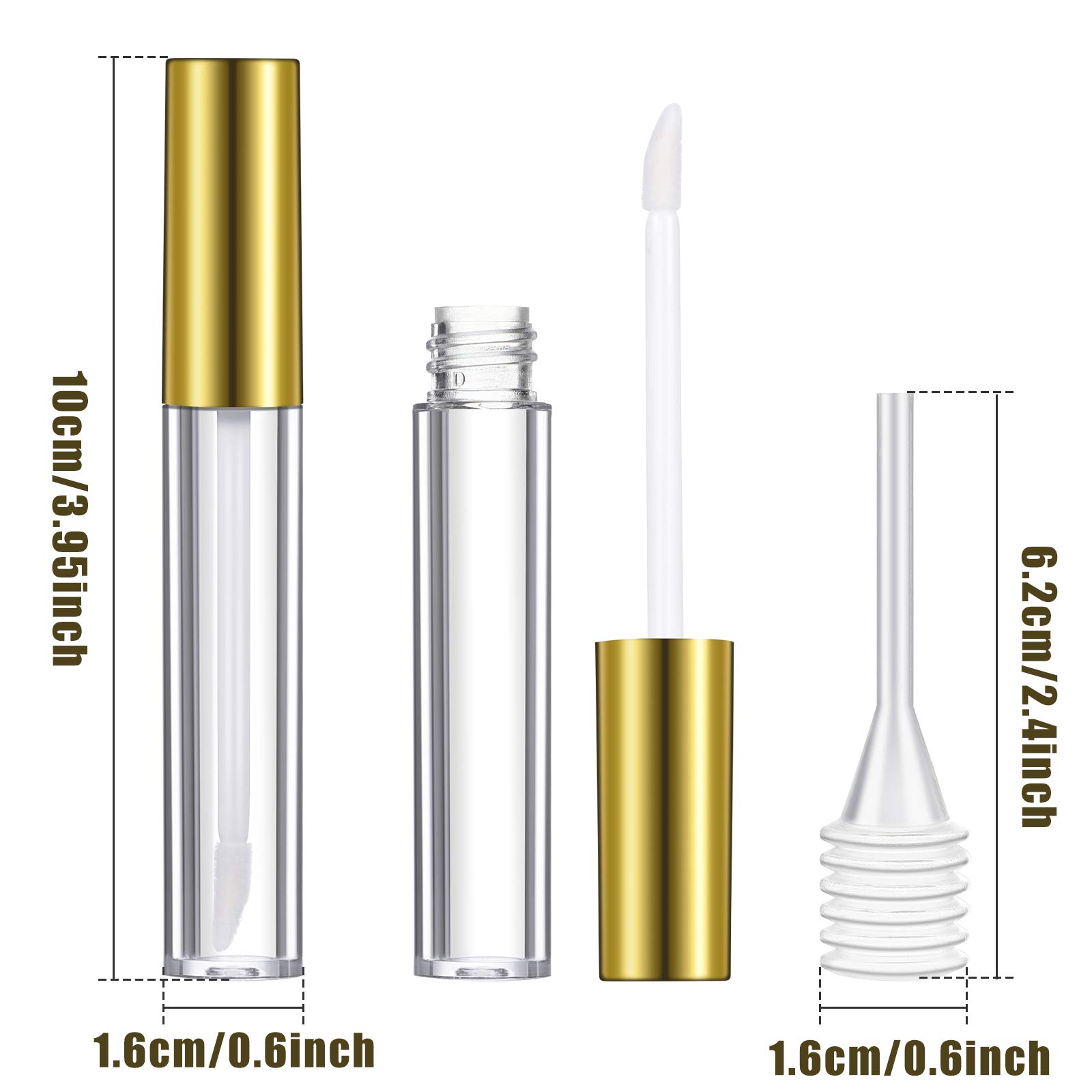 40 Pcs Clear Empty Lip Gloss Tubes with Rubber Stoppers - 10ml Gold DIY Lip Balm Containers for Women Makeup, Includes 2 Funnels for Easy Filling - Perfect for Homemade Lip Care, Sample Creation & Beauty Business