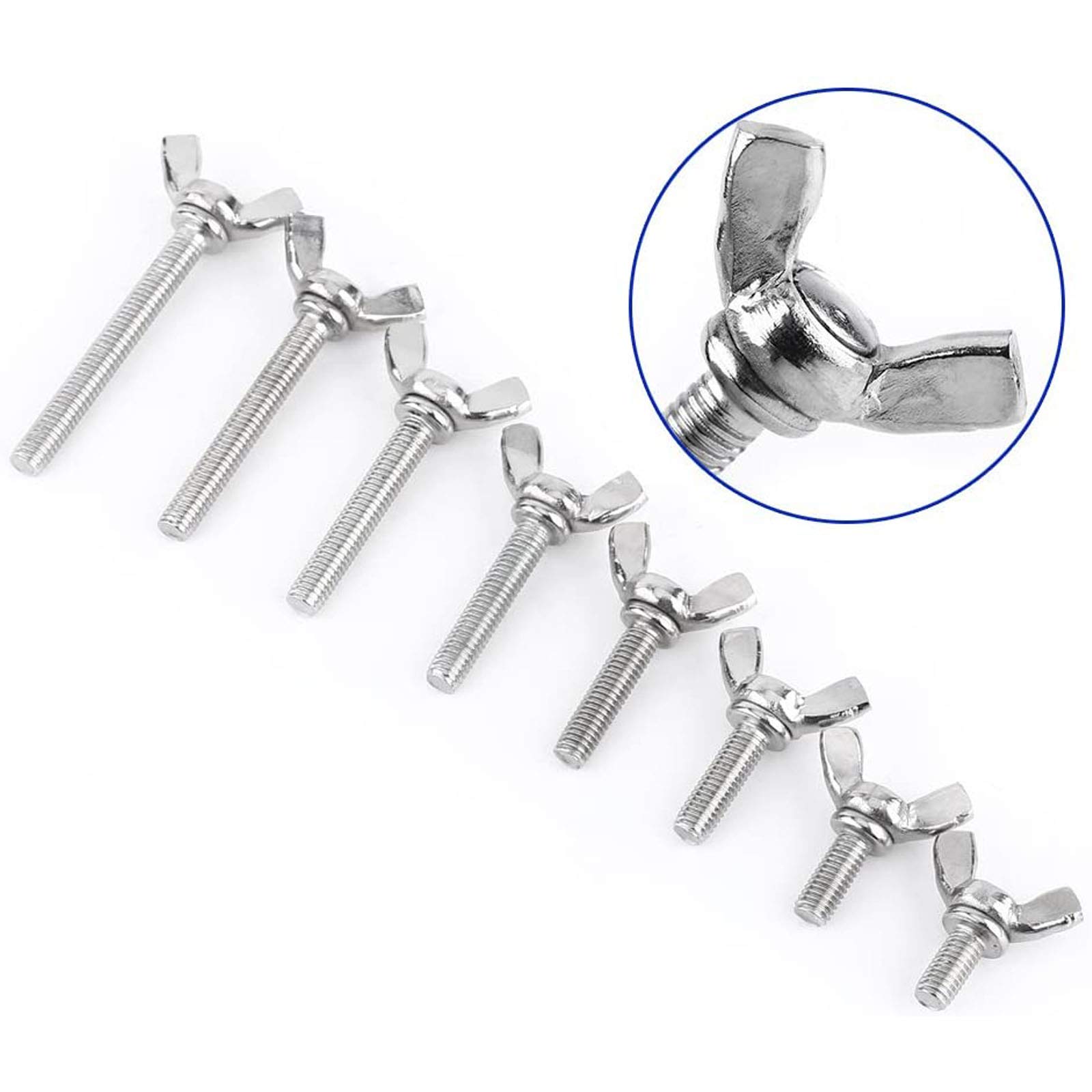10pcs M6-1.0x20mm 304 Stainless Steel Wing Bolts - for Machinery & DIY Projects