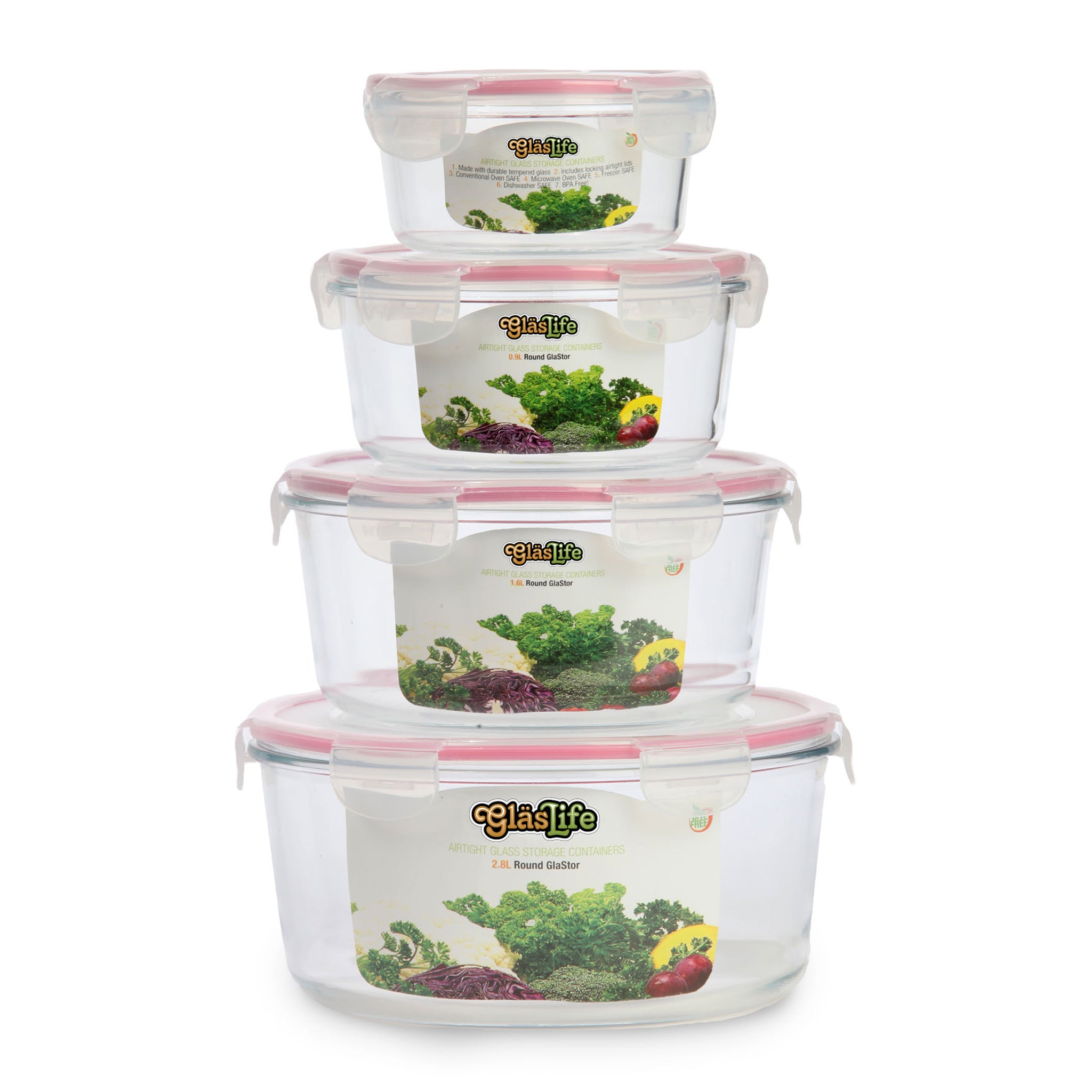 GlasLife® 4-Piece Airtight Round Glass Food Storage Containers with Lids - BPA Free, Leakproof Kitchen Organizers for Flour, Sugar, Coffee, Dry Goods & Meal Prep