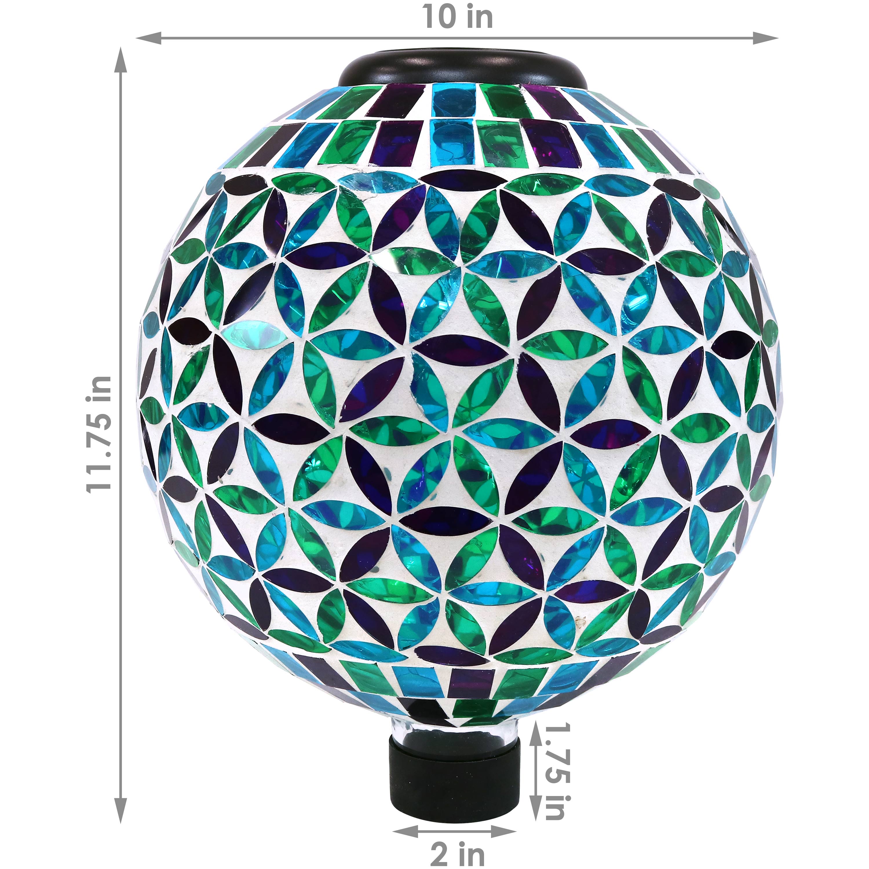 Sunnydaze 10-Inch Glass Mosaic Solar Garden Gazing Globe - Decorative Outdoor Sphere for Garden, Patio, Yard & Landscape Decor | Solar-Powered Light for Nighttime Ambiance