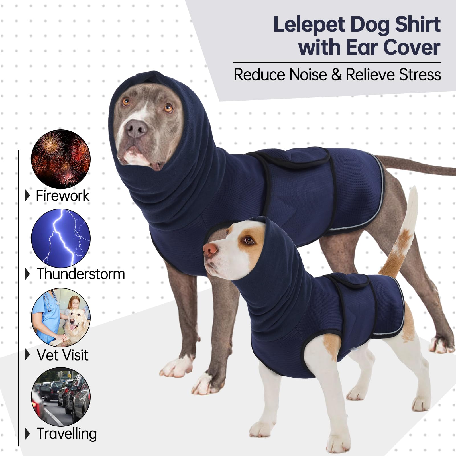 Lelepet Anxiety Relief Dog Shirt with Calming Hood & Reflective Strips - Breathable Dog T-Shirt for Small, Medium & Large Dogs - Perfect for Stress Relief, Night Walks & Outdoor Adventures