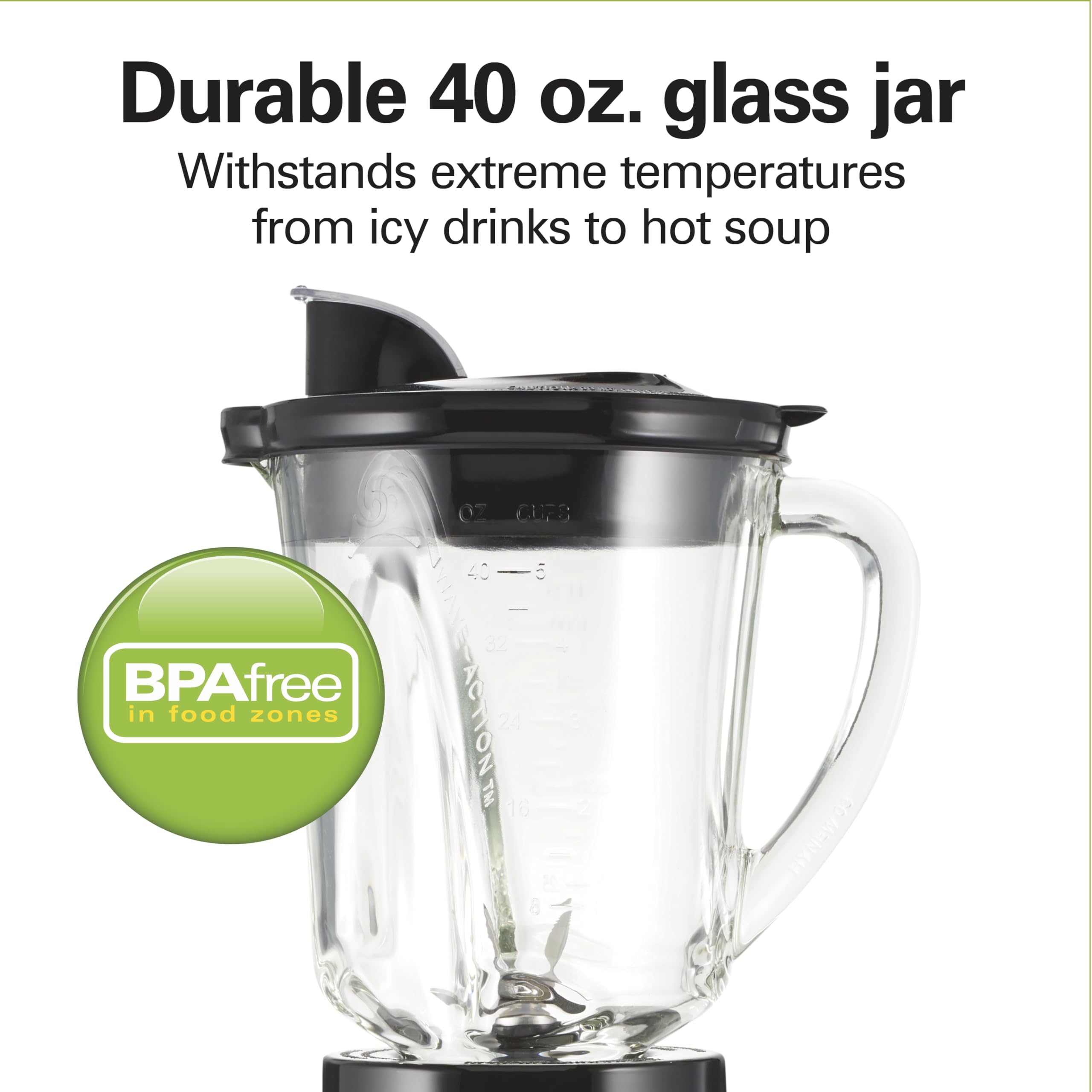 Hamilton Beach Wave Action Blender 800W - Stainless Steel Ice Crushing Blades, 40oz Glass Jar & 20oz Travel Jar - Perfect for Smoothies, Shakes, Protein Drinks - Quiet Design, Gray (58181) - Ideal for Home Kitchen, Gym, Office & Healthy Lifestyle