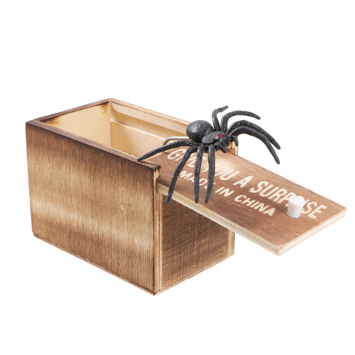 NUOBESTY Wooden Spider Prank Box - Scary Surprise Joke Gift for Kids Birthday Parties & Halloween Pranks - Fun Party Props for Tricking Friends & Family