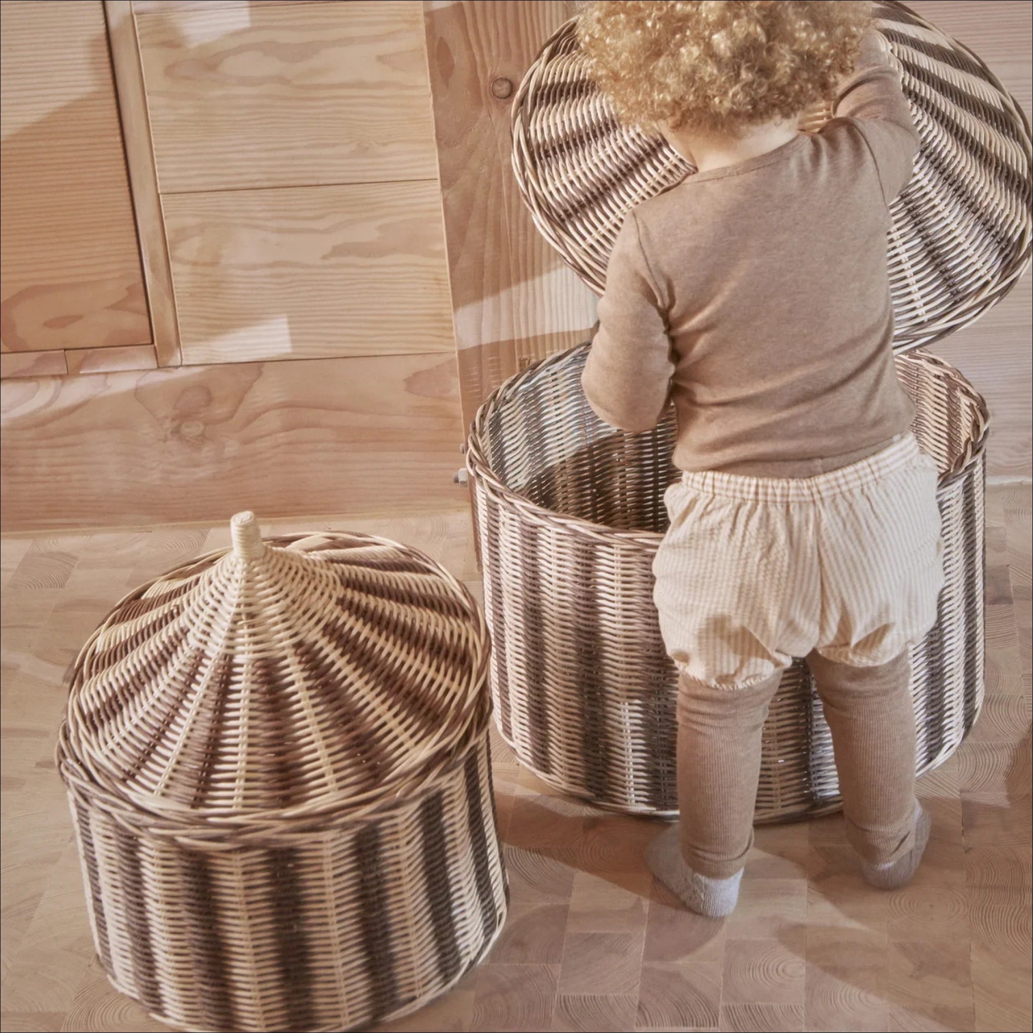 OYOY Circus Baskets Set of 2 - Natural Nutmeg Woven Storage Baskets for Home Organization, Nursery Decor, and Laundry Room Storage