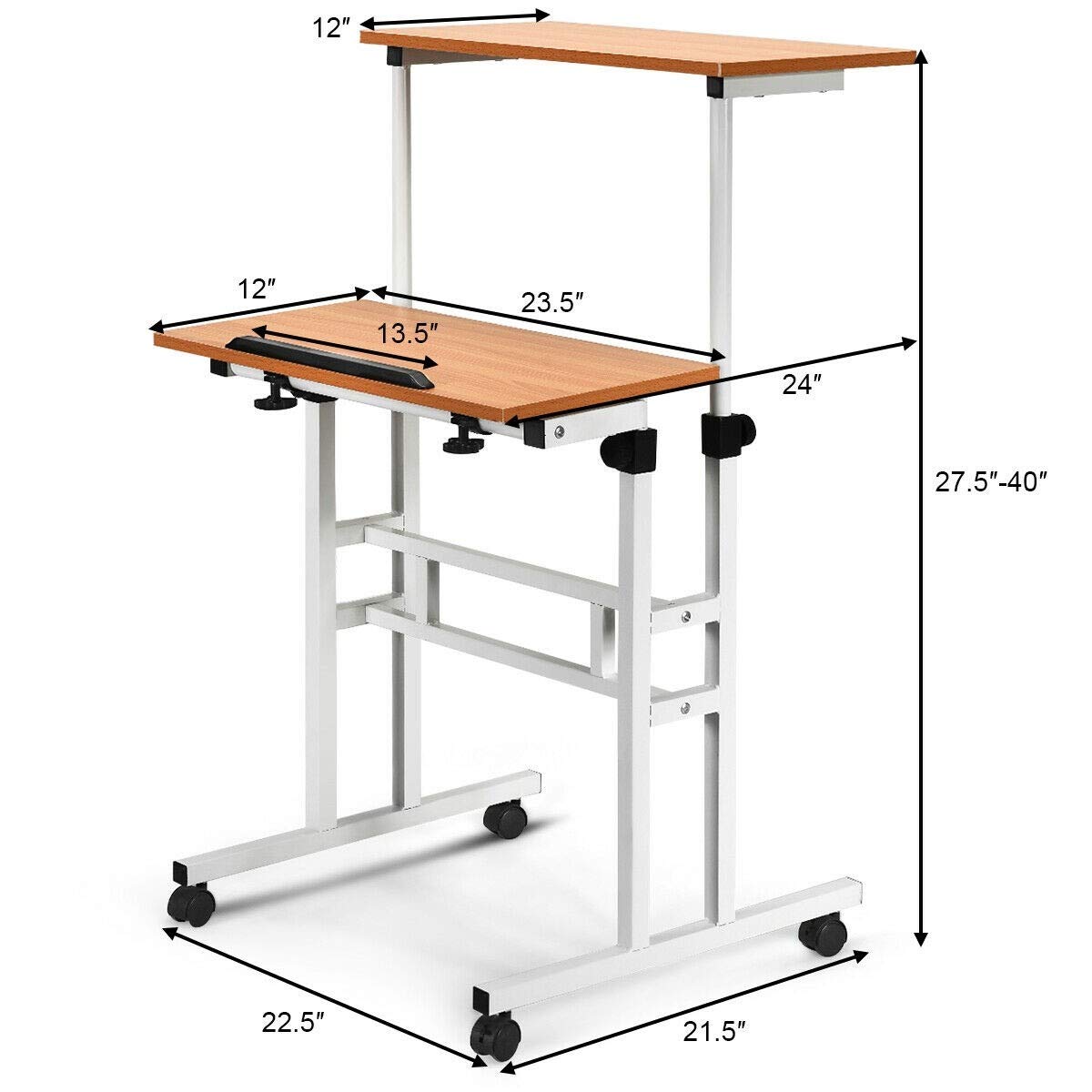 2 in 1 Adjustable Height Standing Desk with Wheels - Mobile Sit Stand Computer Desk for Home Office | Perfect for Remote Work & Small Spaces
