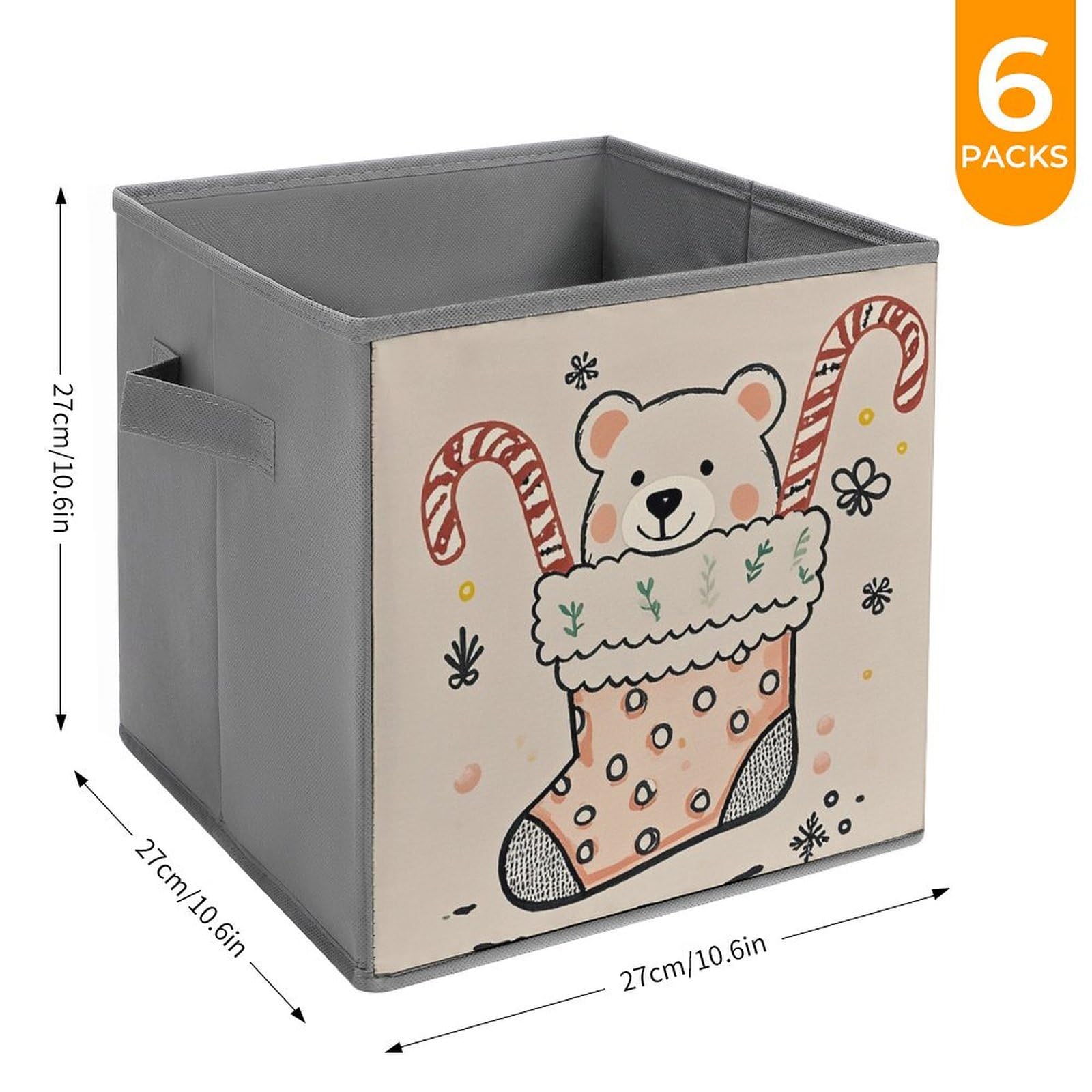 6-Pack Foldable Storage Bins with Bear Print - Large Capacity Fabric Storage Boxes with Handles for Home Organization, Playroom, Office & Closet - Perfect for Toys, Books & Clothes Storage