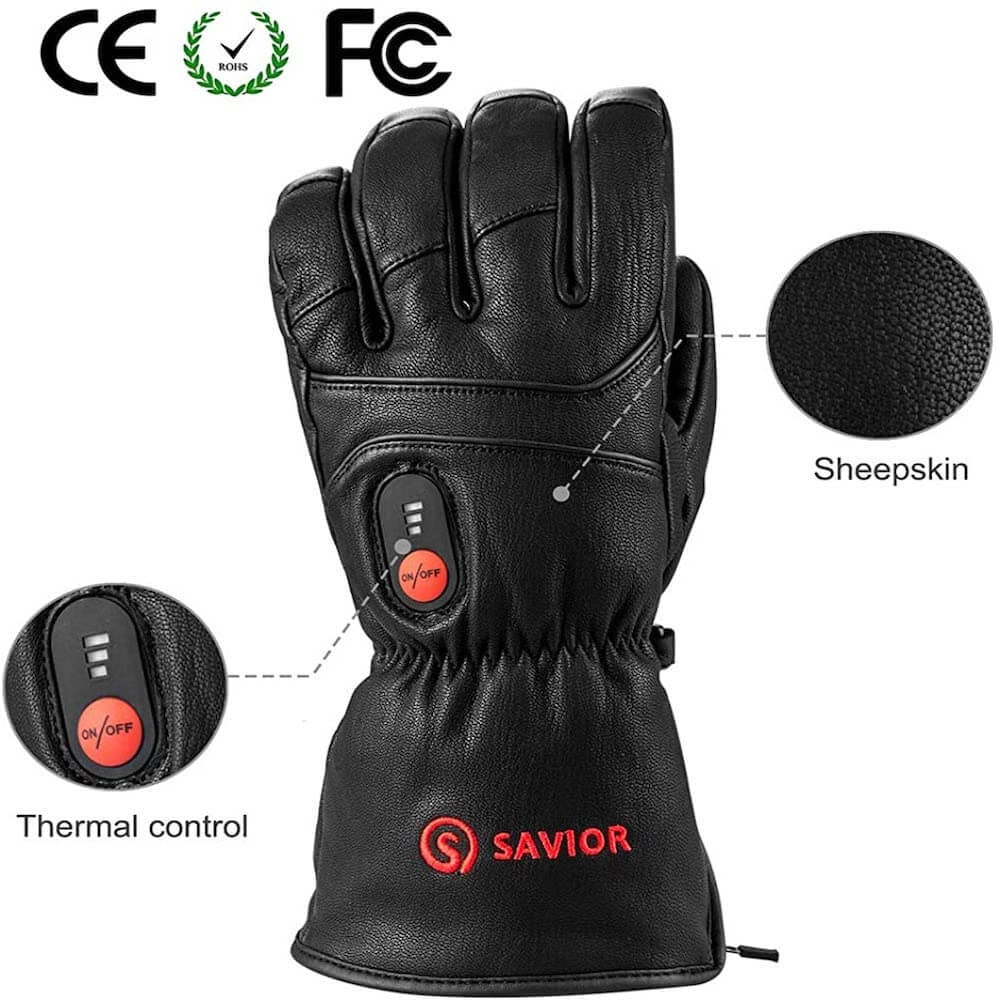 Savior Winter Heated Leather Gloves - 7.4V Rechargeable Battery, Touchscreen Compatible - Perfect for Skiing, Snowboarding & Outdoor Winter Activities