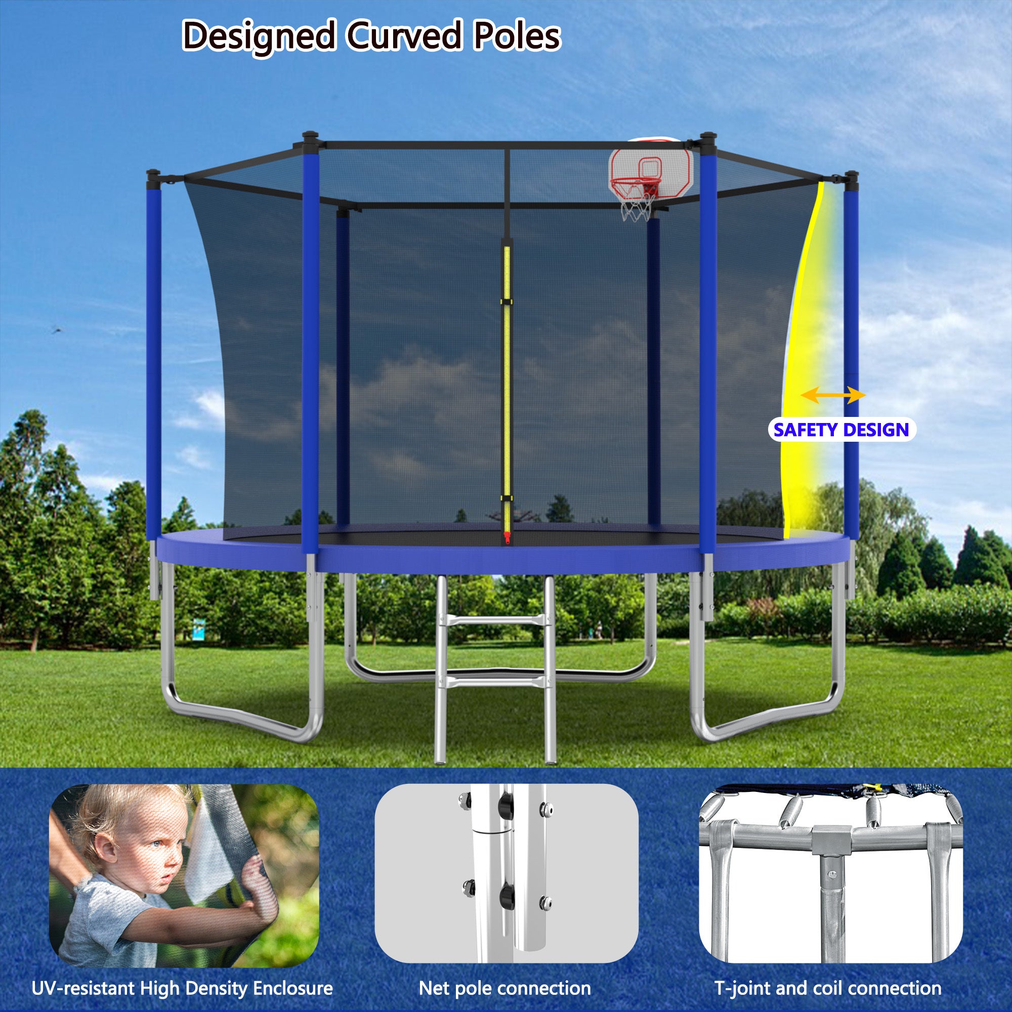 10FT Kids Trampoline with Basketball Hoop & Safety Enclosure - ASTM Approved Outdoor Bounce Play Set for Backyard Fun - Easy Assembly for Children's Playtime, Birthday Gifts & Family Activities