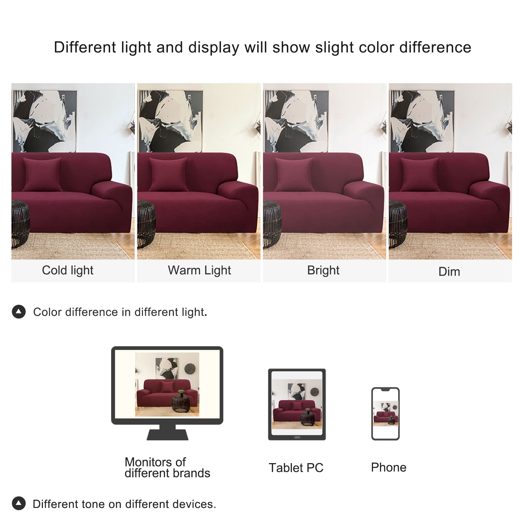 uxcell Stretch Sofa Cover - Universal Elastic Polyester Furniture Protector for Couches, Armchairs & Loveseats - Classic Solid Burgundy with Matching Pillowcase - Perfect for Living Room, Family Room & Home Decor