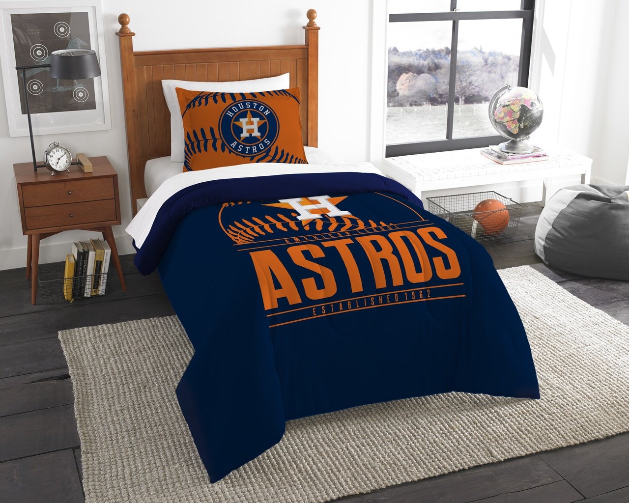 Houston Astros Twin Comforter Set - Officially Licensed MLB Bedding for Boys & Girls - Soft Microfiber Comforter with 2 Pillow Shams - Perfect for Game Day Decor, Dorm Room & Sports Fan Gifts