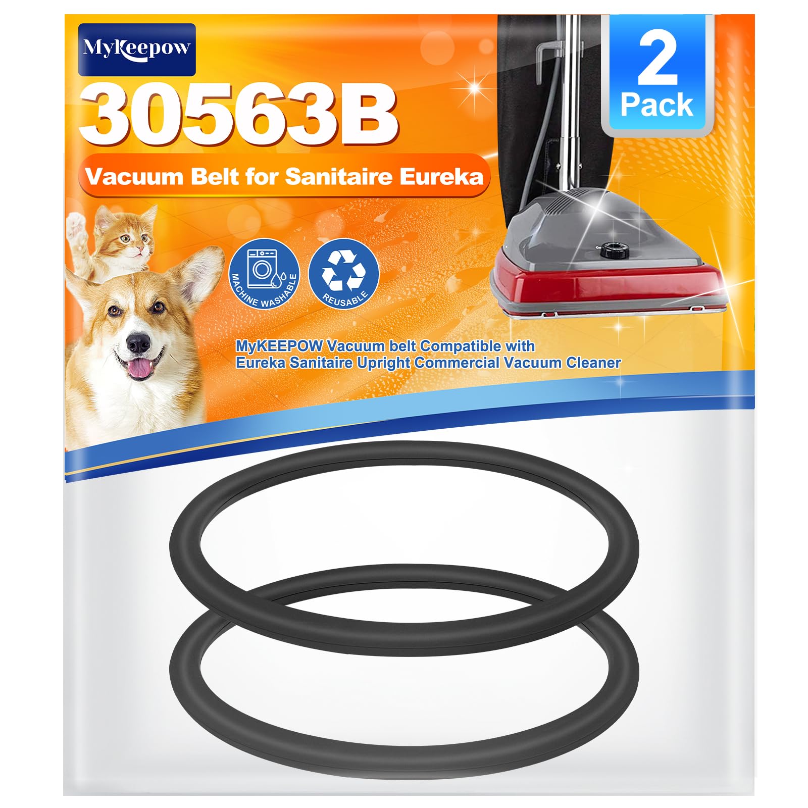 2 Pack Vacuum Belts for Sanitaire SC679 Commercial Upright Vacuum & Eureka Cleaners - Replacement Belts 30563B, 30563A - Perfect for Home, Office & Commercial Cleaning